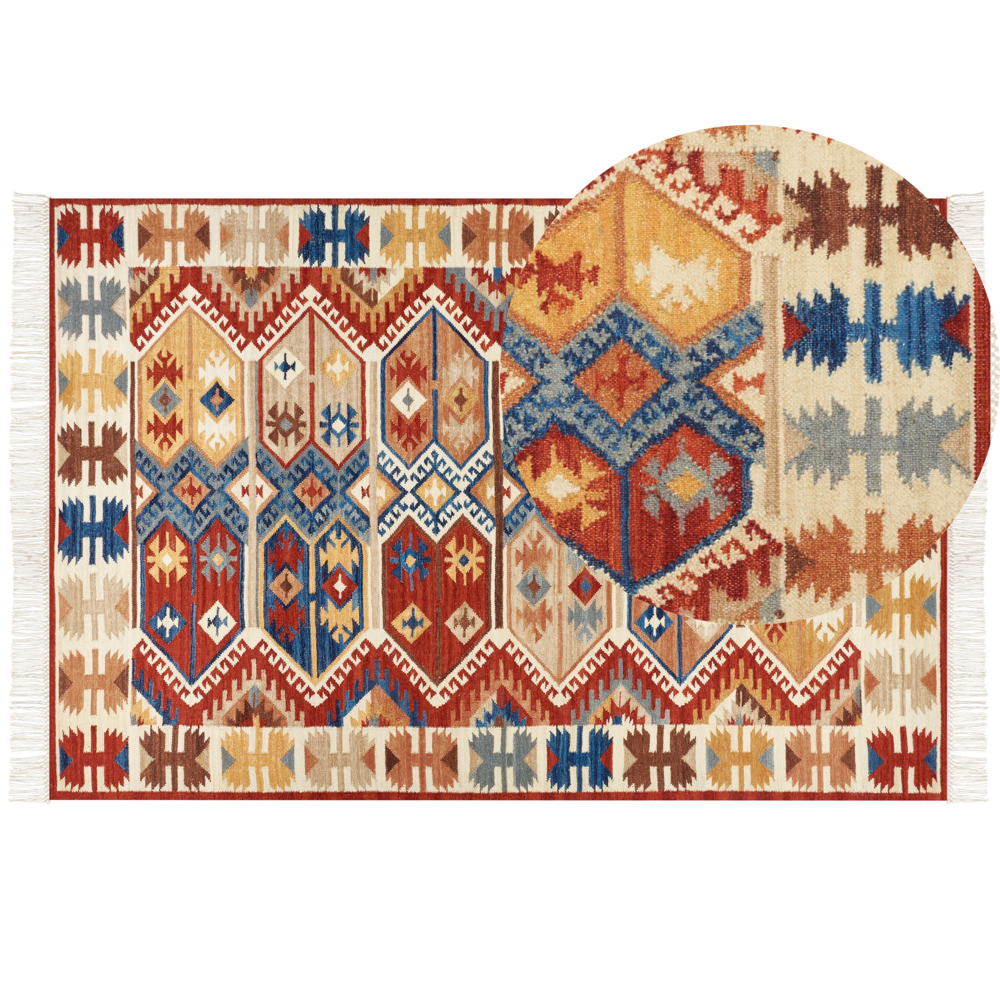 Image of Tappeto kilim in lana multicolore fatto a mano 200 x 300 cm nappe soggiorno camera da letto