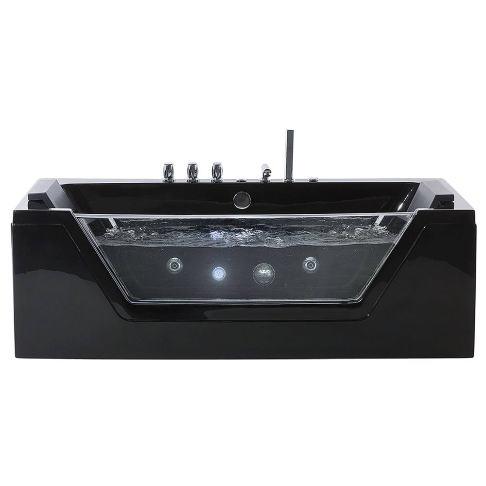 Massaggio Punti Bagno Nero Argento con LED Sanitario Acrilico e Vetro Singolo 160 x 76 cm