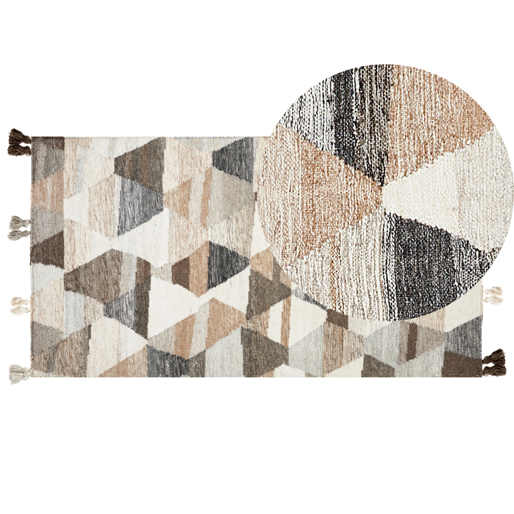 Image of Tappeto di lana multicolore 80 x 150 cm kilim fatto a mano patchwork con nappe soggiorno camera da letto
