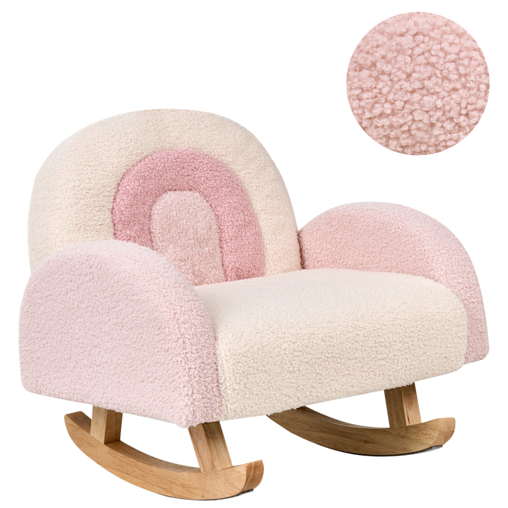 Sedia a dondolo per bambini Rainbow Boucle Gambe in legno per bambini rosa