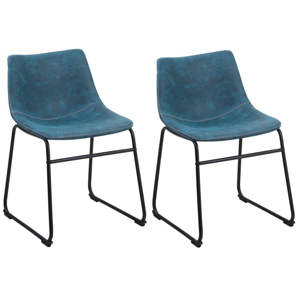 Image of Set di 2 sedie da pranzo tappezzeria in tessuto blu gambe nere stile retrò rustico
