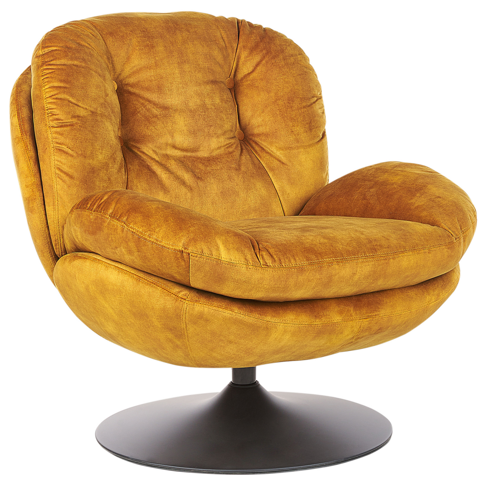 Poltrona girevole Velluto giallo Base singola con sedile imbottito Button Tufted