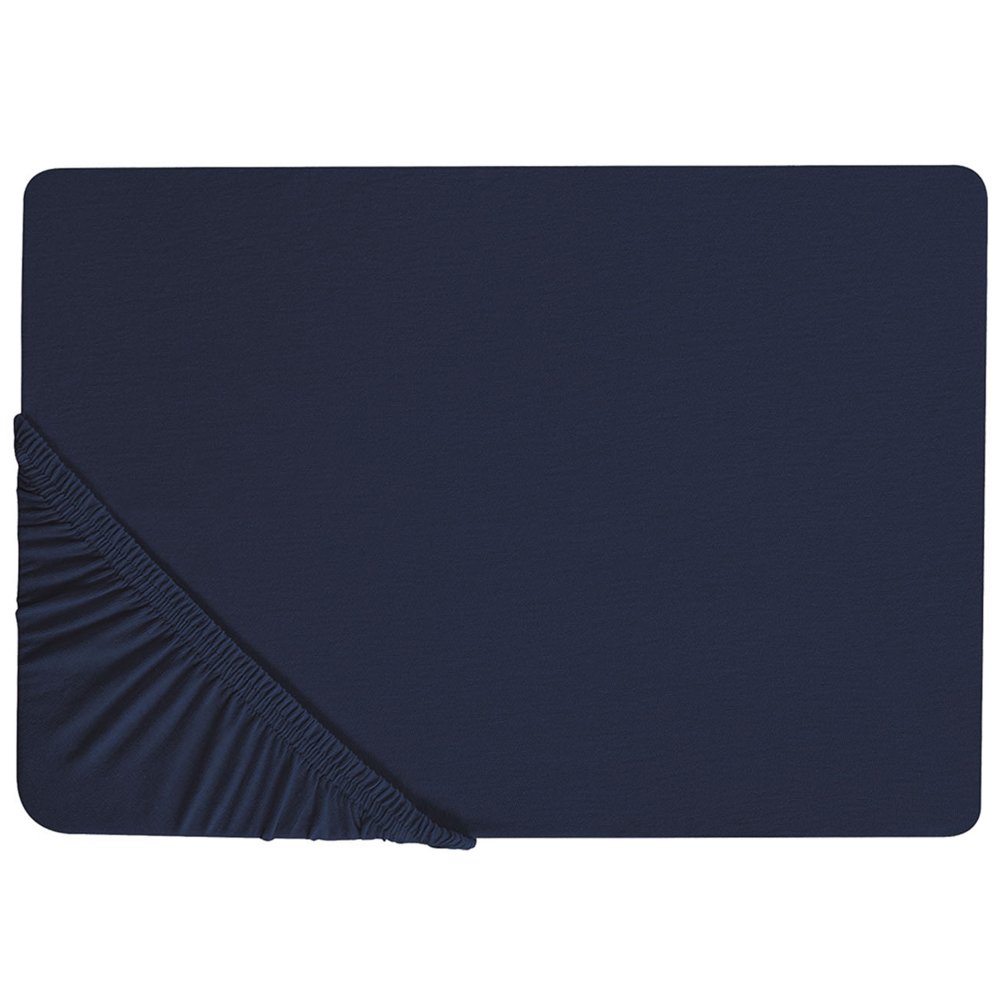 Image of Lenzuolo con angoli cotone blu marino 200 x 200 cm coprimaterasso elasticizzato modello classico a tinta unita camera da letto classica