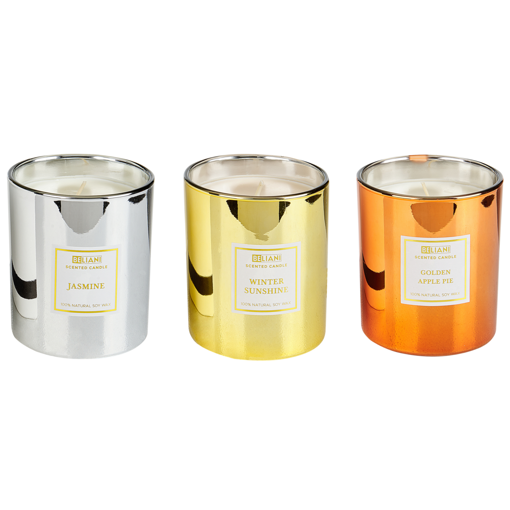 Image of Set di 3 candele profumate in cera di soia 100% fragranza floreale frutta fresca crostata di mele, gelsomino e sole d&#39;inverno stoppino cotone fragranza fruttata floreale