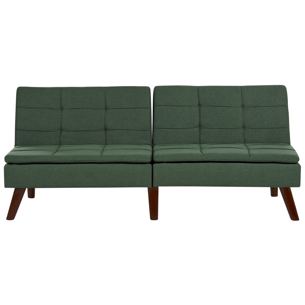 Image of Divano letto verde a 3 posti con rivestimento trapuntato Click Clack Schienale diviso Gambe in metallo