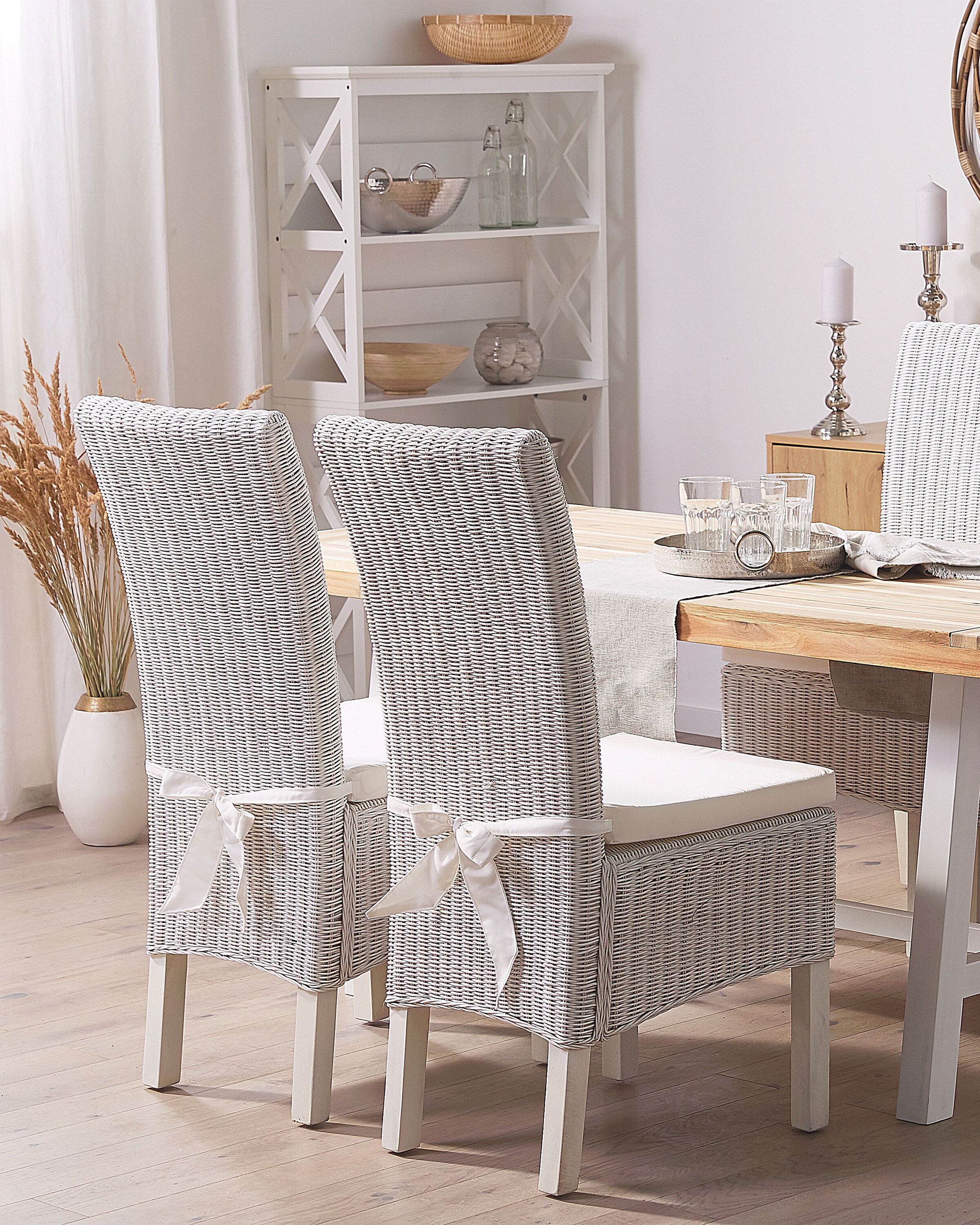 Scaun dining - Set de 2 scaune dining ANDES Ratan Alb
