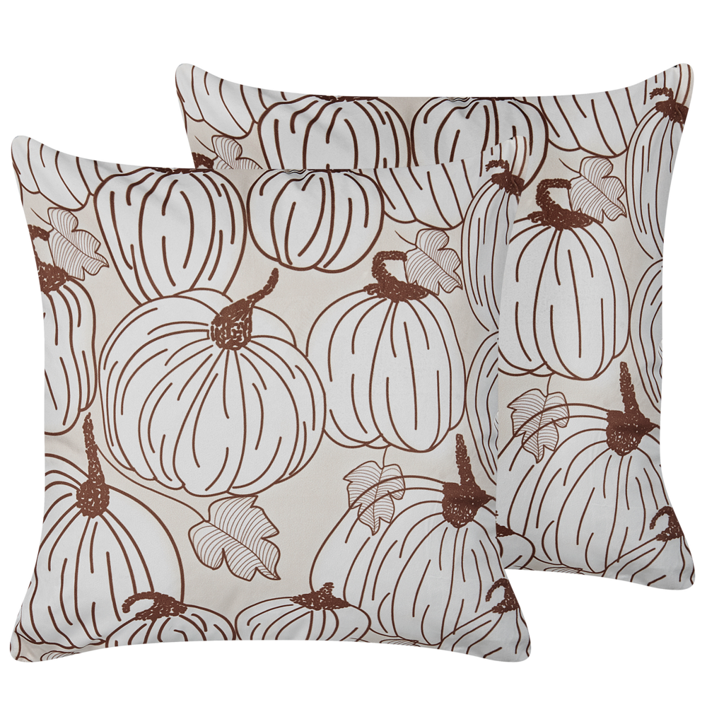 Image of Set di 2 cuscini decorativi in velluto con fantasia zucca, 45 x 45 cm, quadrati, moderni e minimalisti, accessori per la decorazione autunnale