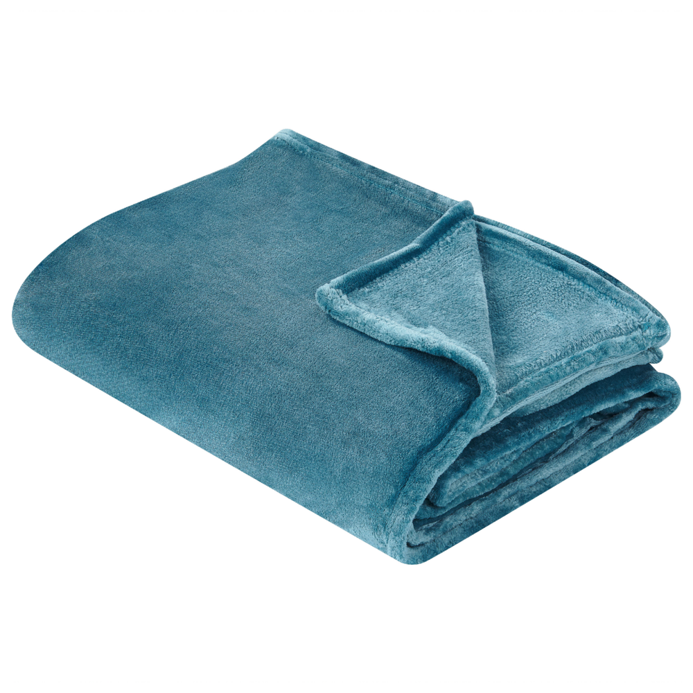 Image of Coperta plaid in poliestere blu 200 x 220 cm morbido durevole letto divano soggiorno stile classico