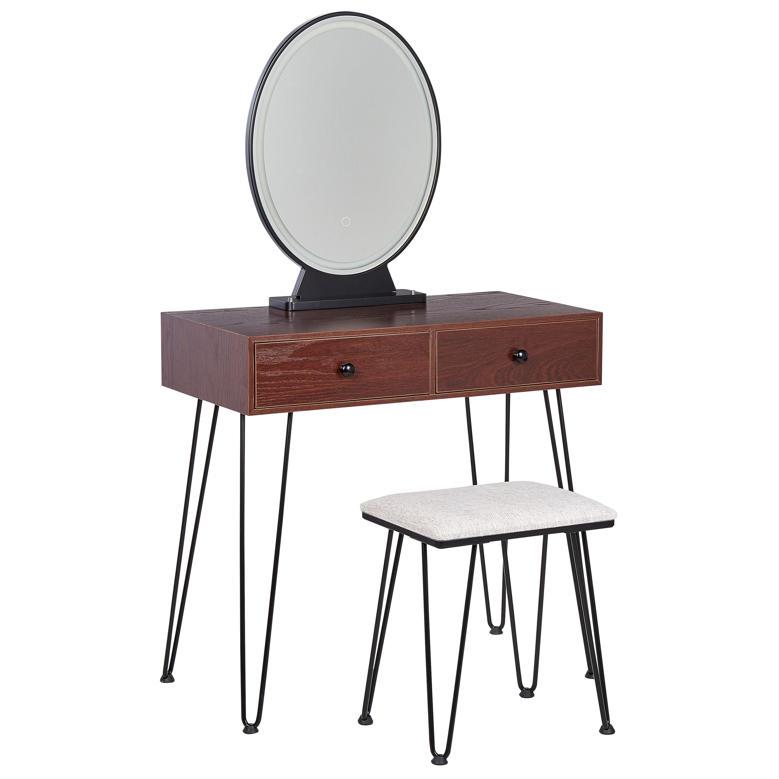 Kaptafel met LED spiegel en kruk donkerhout/zwart LOIX