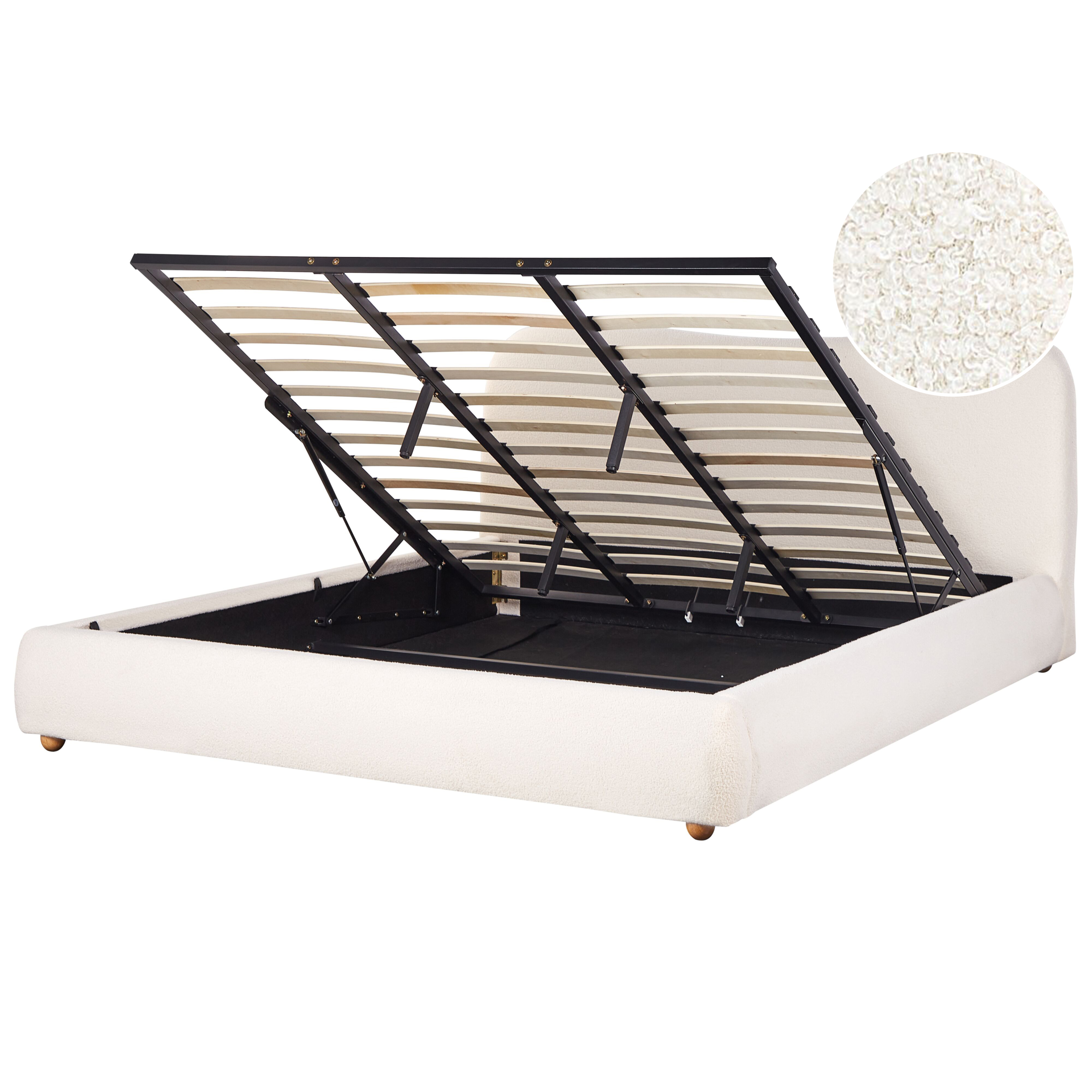 Bed met opbergruimte bouclé wit 180 x 200 cm BLAGNAC
