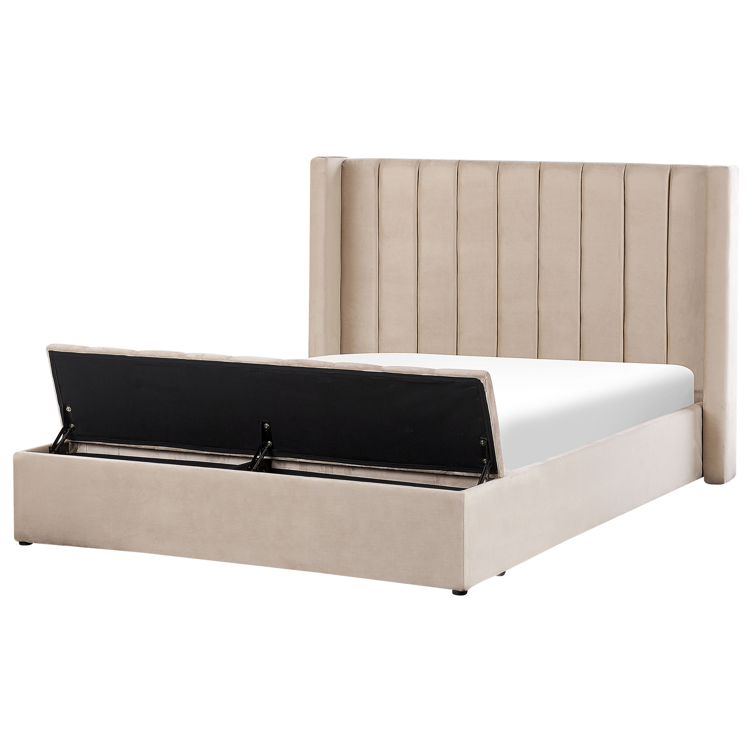 Bed met opbergbank fluweel beige 160 x 200 cm NOYERS