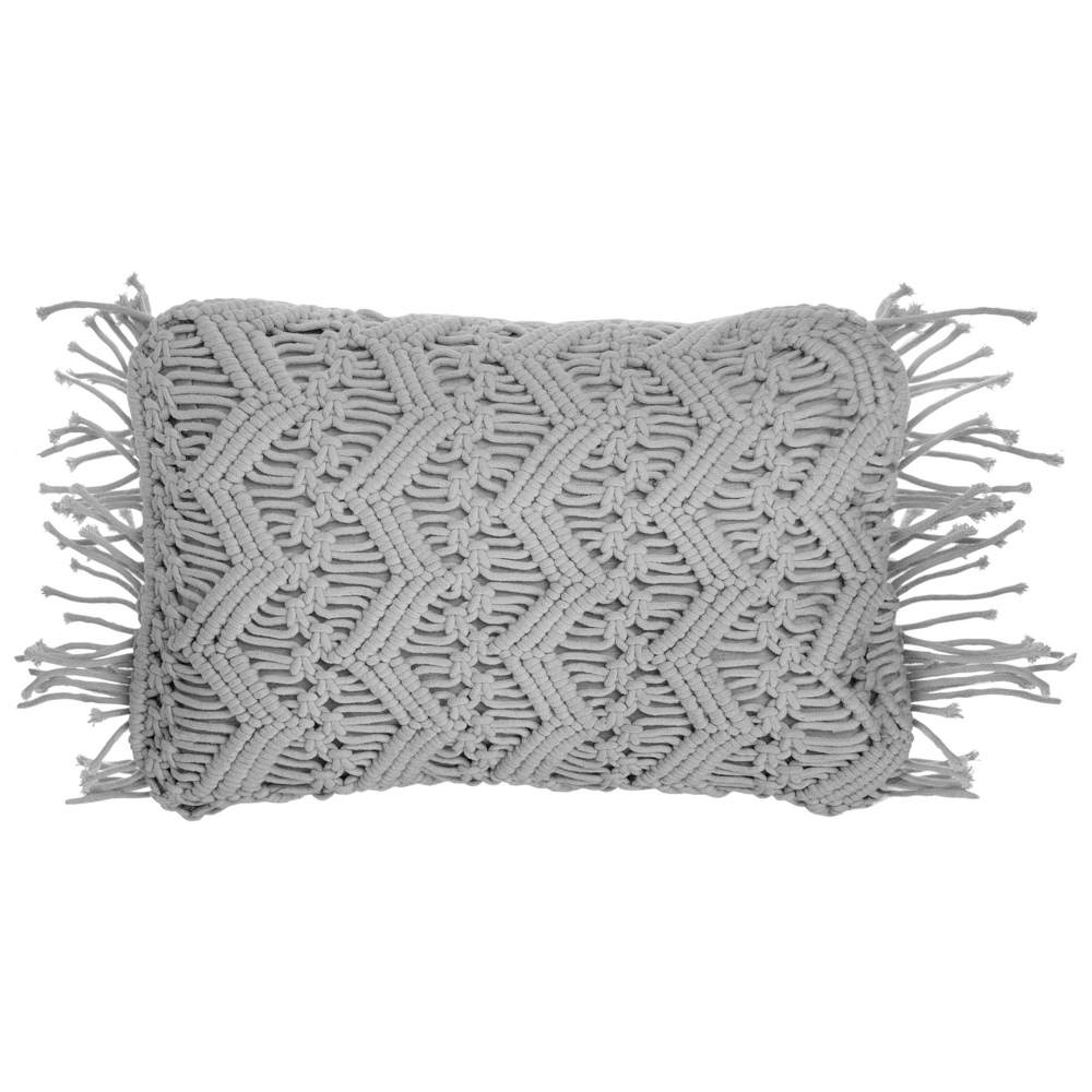 Set Di 2 Cuscini Decorativi Grigio Cotone Macramè 30 X 45 Cm Con Nappe Corda Boho Retro Decor Accessori