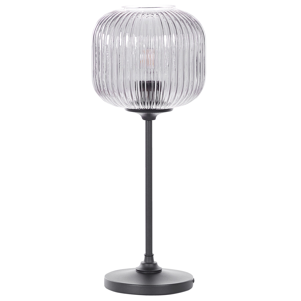 Image of Lampada da Tavolo Nero Grigio Vetro Ferro 50 cm Paralume Globo Comodino Lampada da Comodino Camera da Letto Soggiorno Retro Classico