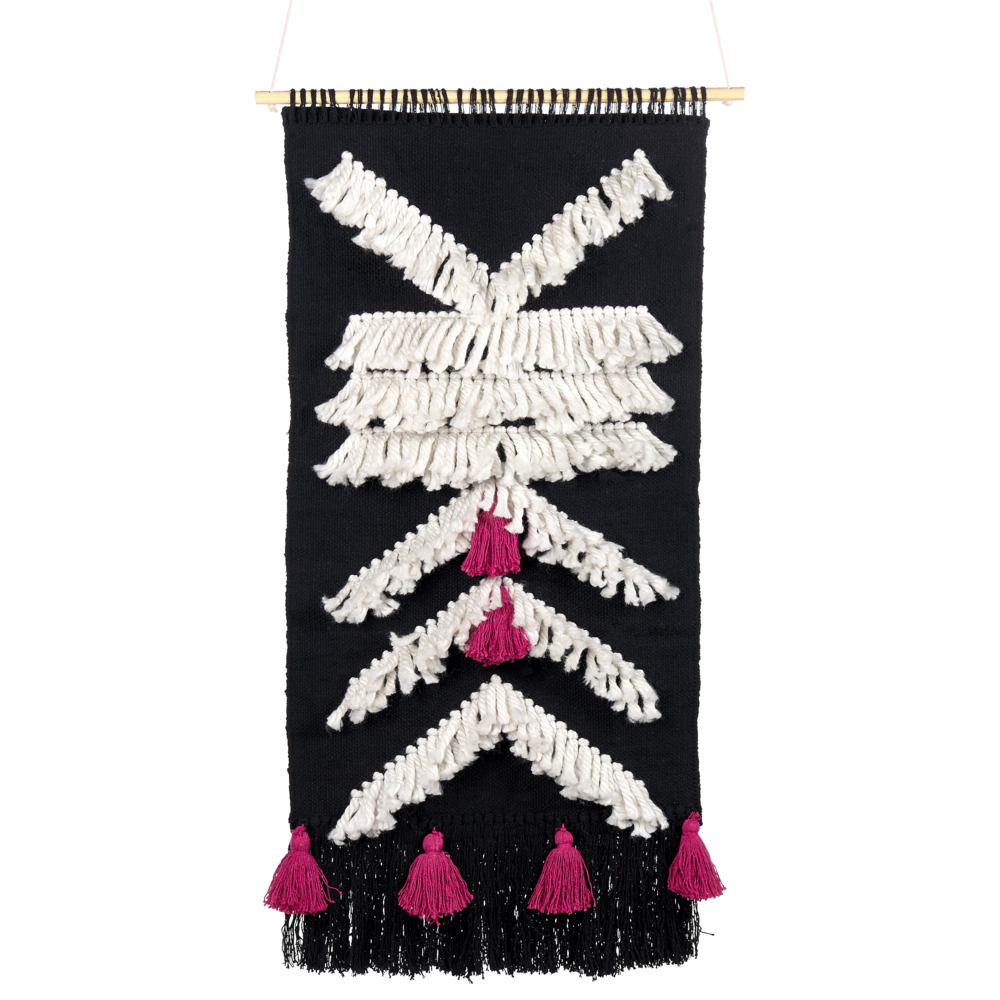 Image of Decorazioni da parete in cotone bianco e nero nappa fatta a mano motivo geometrico boho per soggiorno camera da letto