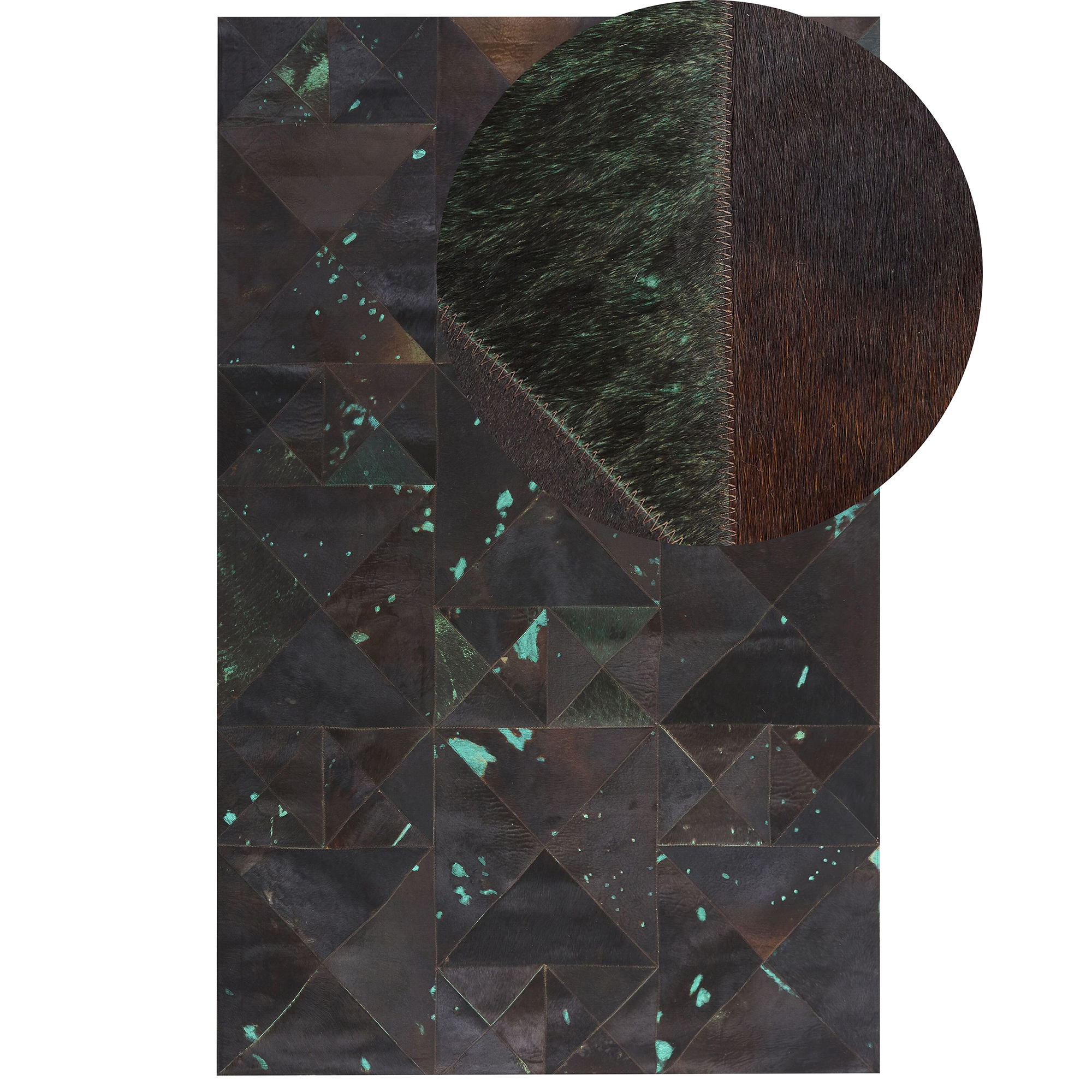Vloerkleed leer bruin/turquoise 140 x 200 cm ATALAN