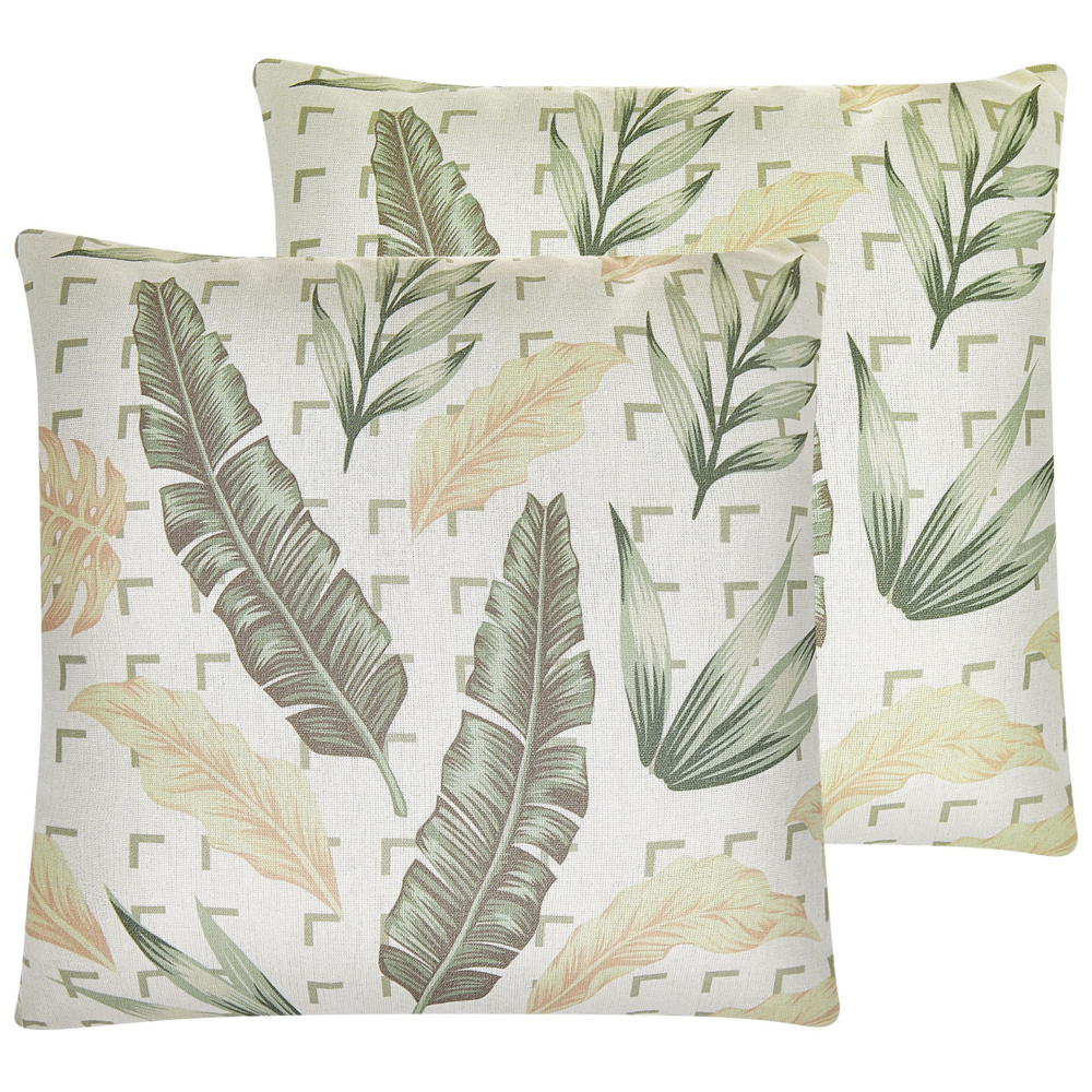 Image of Set di 2 cuscini con motivo a foglia 45 x 45 cm colore verde e beige camera da letto soggiorno
