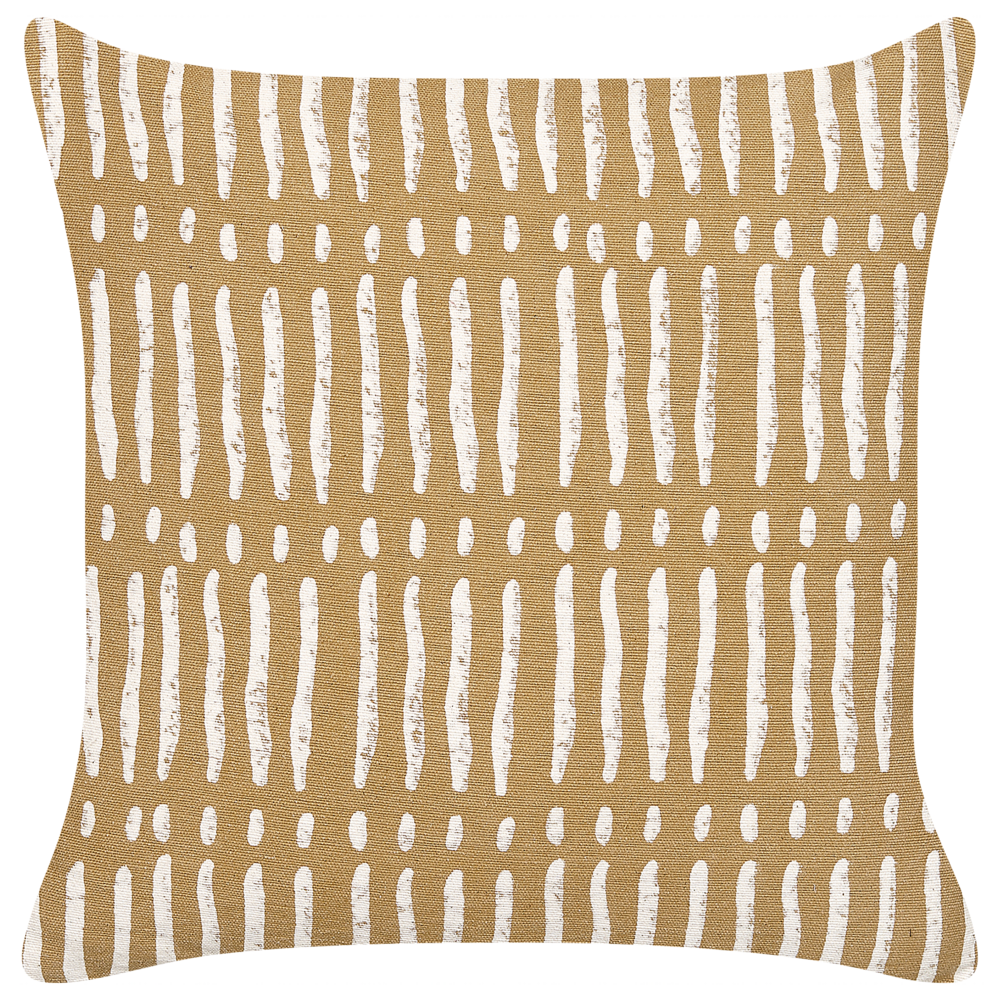 Image of Cuscino decorativo cotone beige e bianco 45 x 45 cm motivo geometrico a righe rivestimento sfoderabile fatto a mano con imbottitura