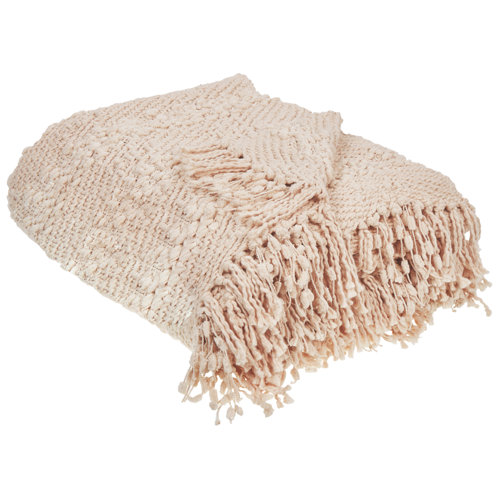Coperta di cotone intrecciata con nappe beige chiaro 200 x 220 cm morbida classica