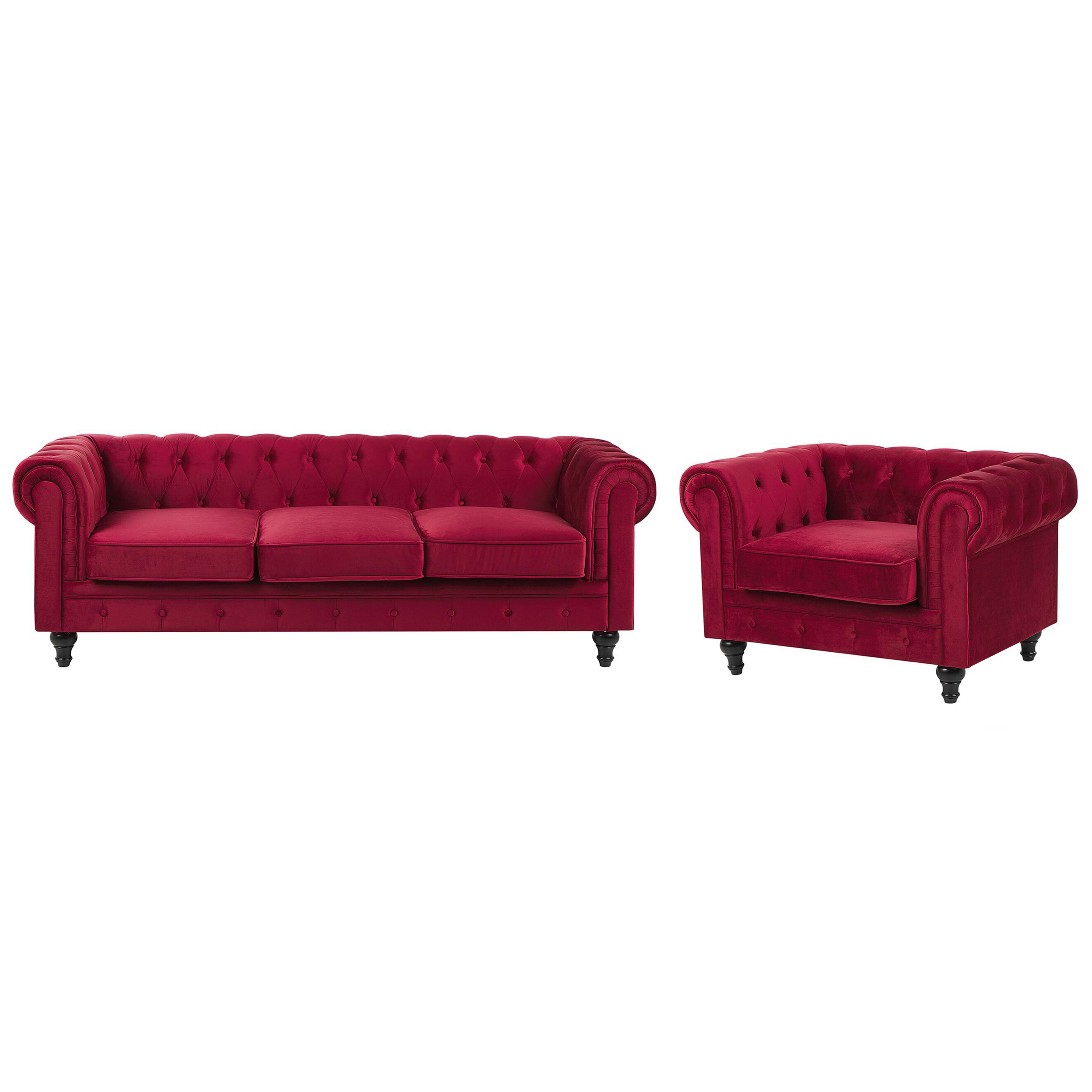 Bankenset fluweel donkerrood CHESTERFIELD