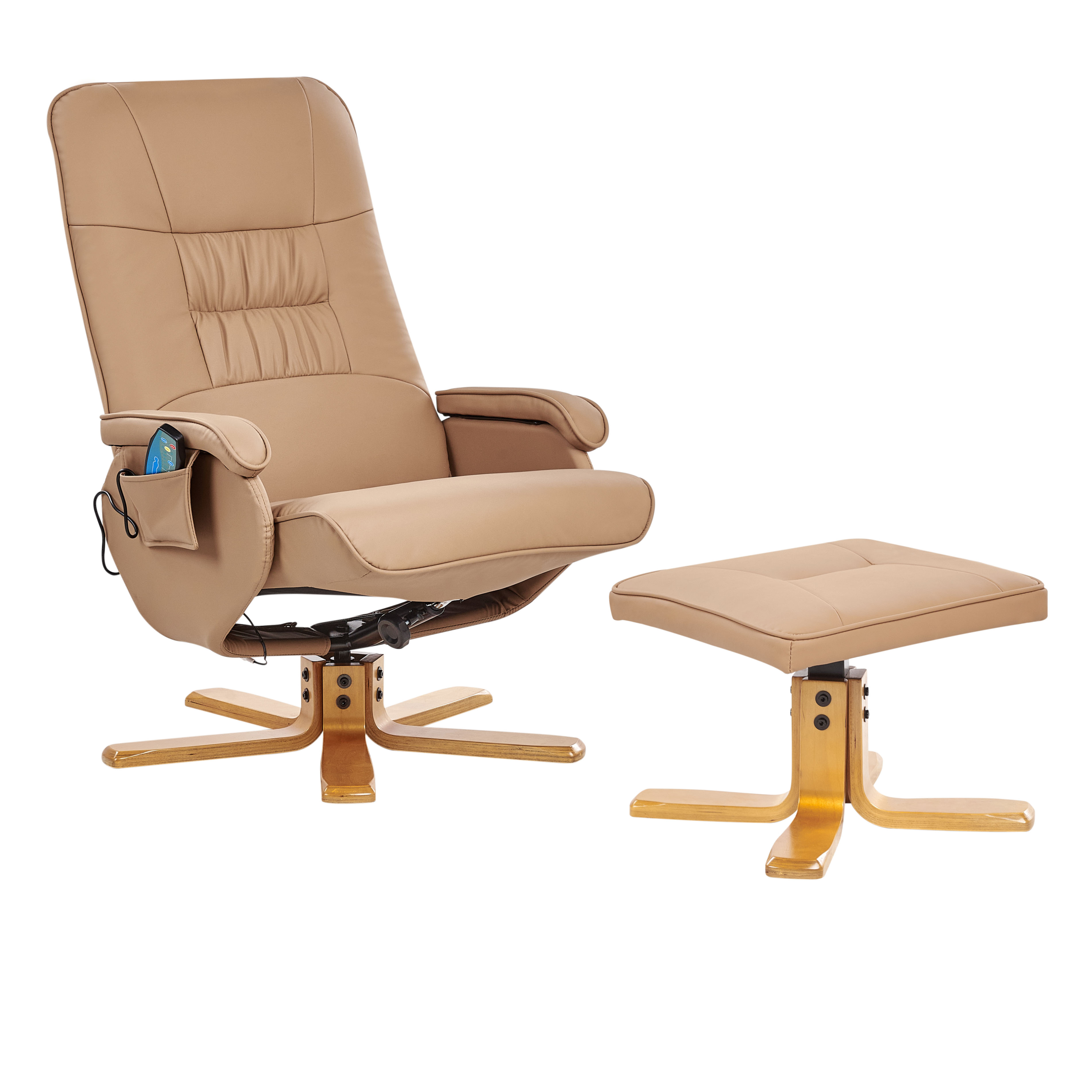 Fotoliu de masaj RELAXPRO cu taburet Piele ecologică Maro deschis [4]