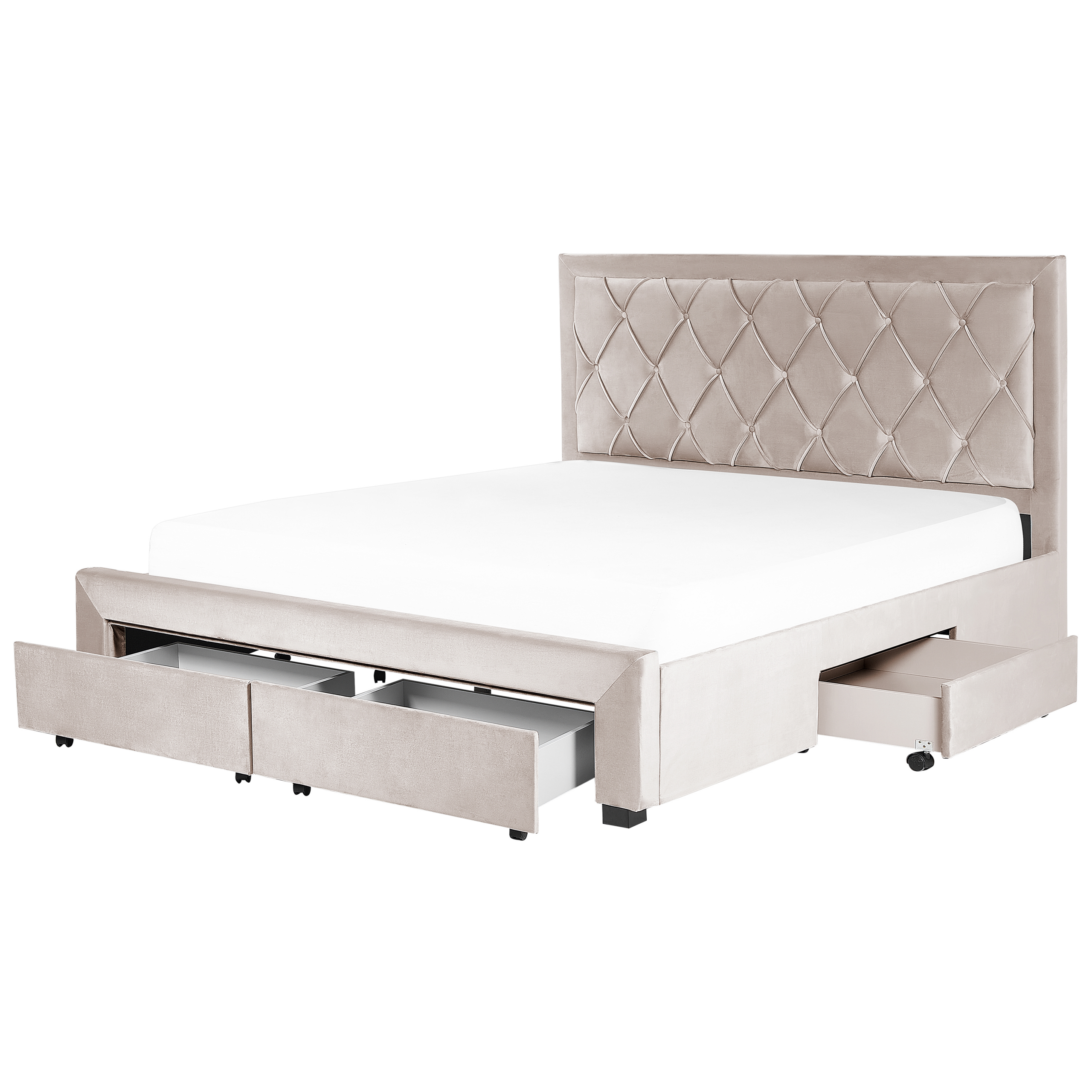 Beliani - Cama com arrumação em veludo creme 180 x 200 cm LIEVIN