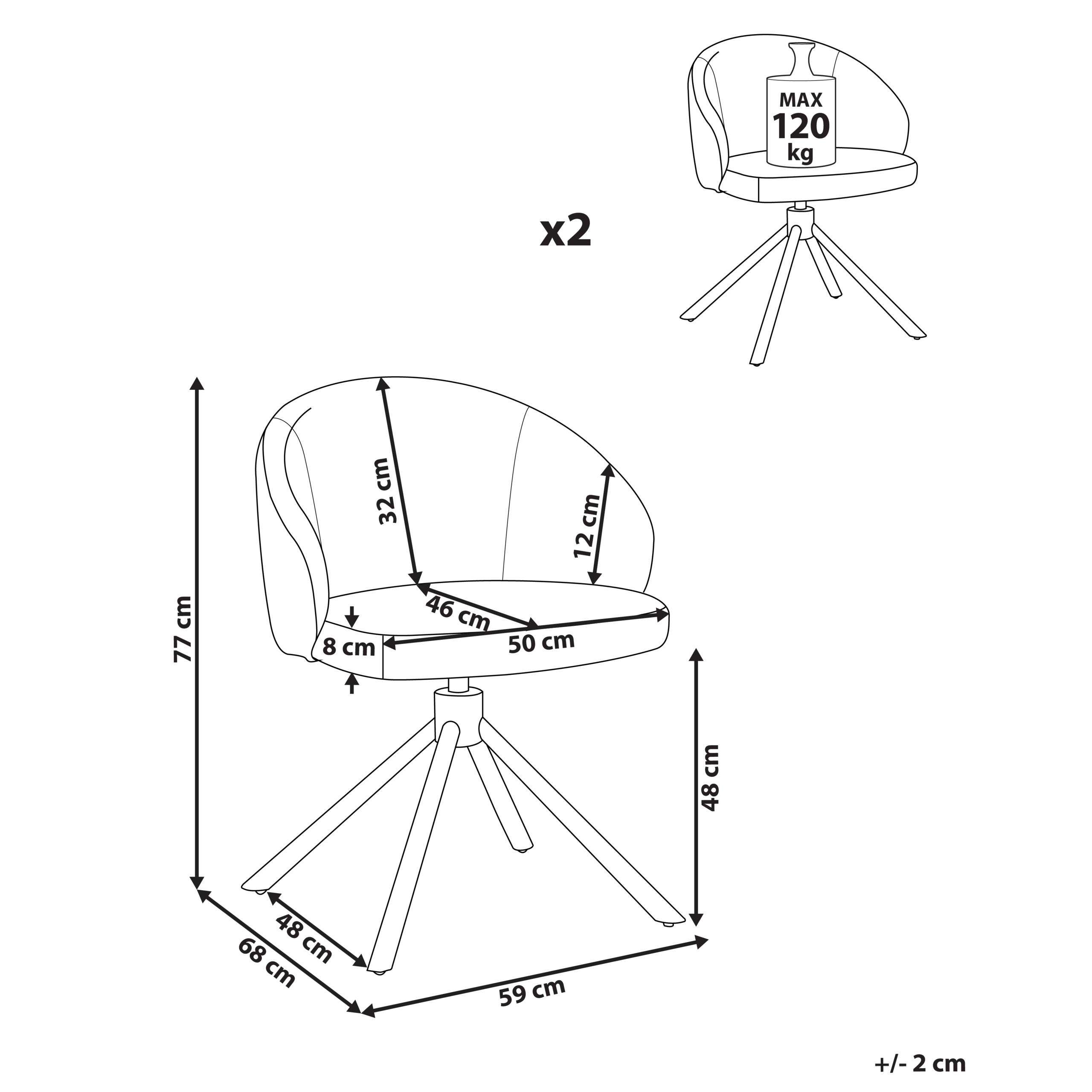 Set de 2 scaune dining Pivotant OVALO  Alb-murdar [3]