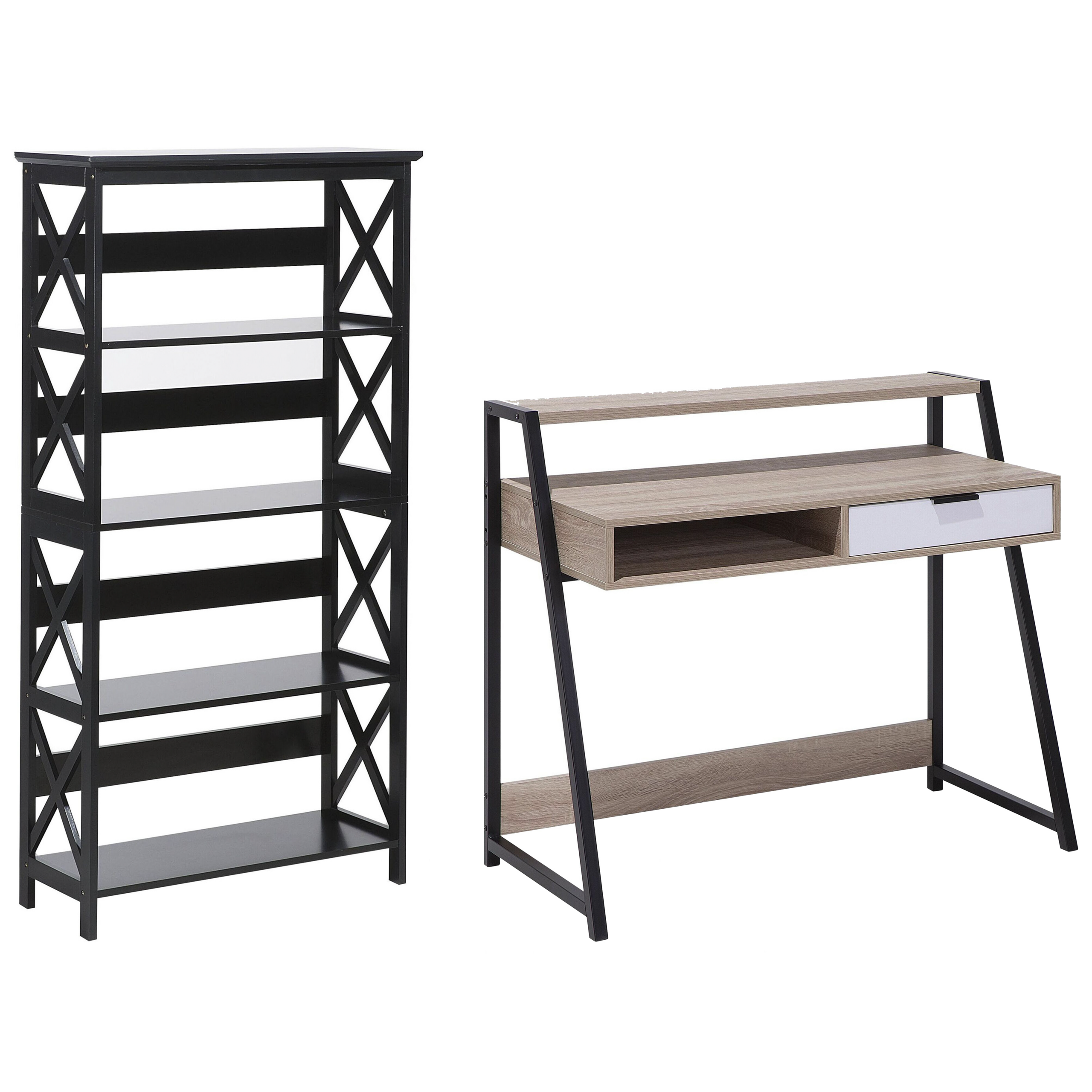 Bureauset licht hout met zwart FOSTER/CALVIN