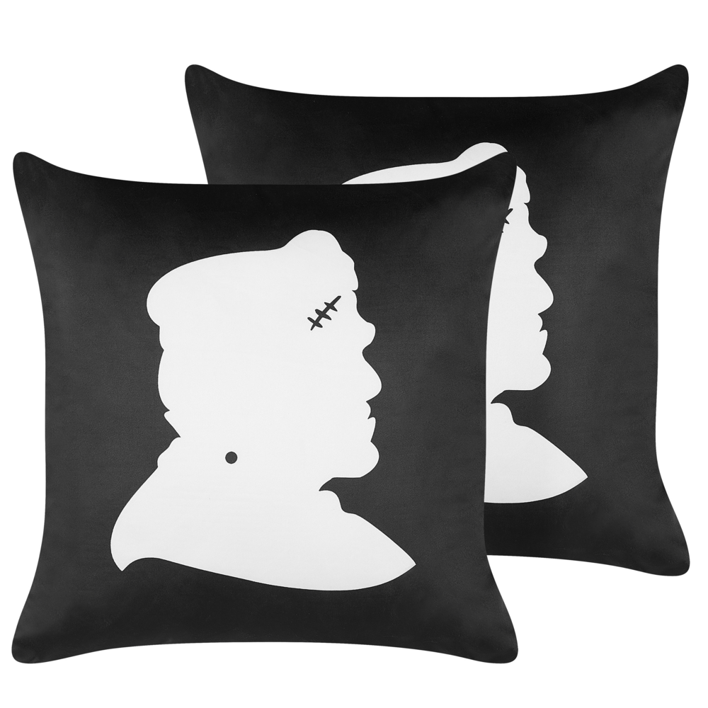 Image of Set di 2 cuscini decorativi in velluto nero fantasia Frankenstein 45 x 45 cm quadrati accessori per Halloween decorazione
