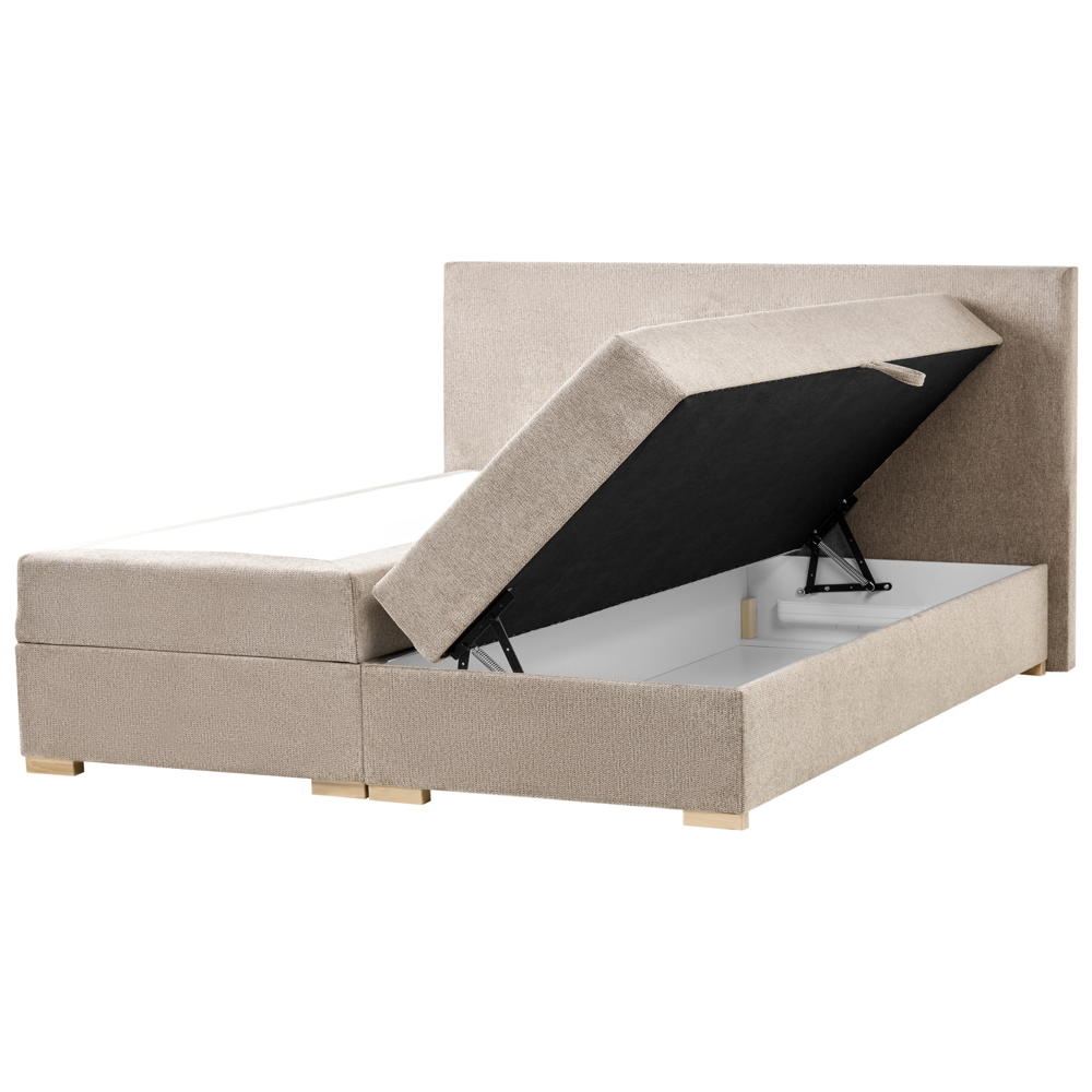 Letto matrimoniale con contenitore sollevabile in tessuto tortora 160 x 200 cm con testiera stile moderno