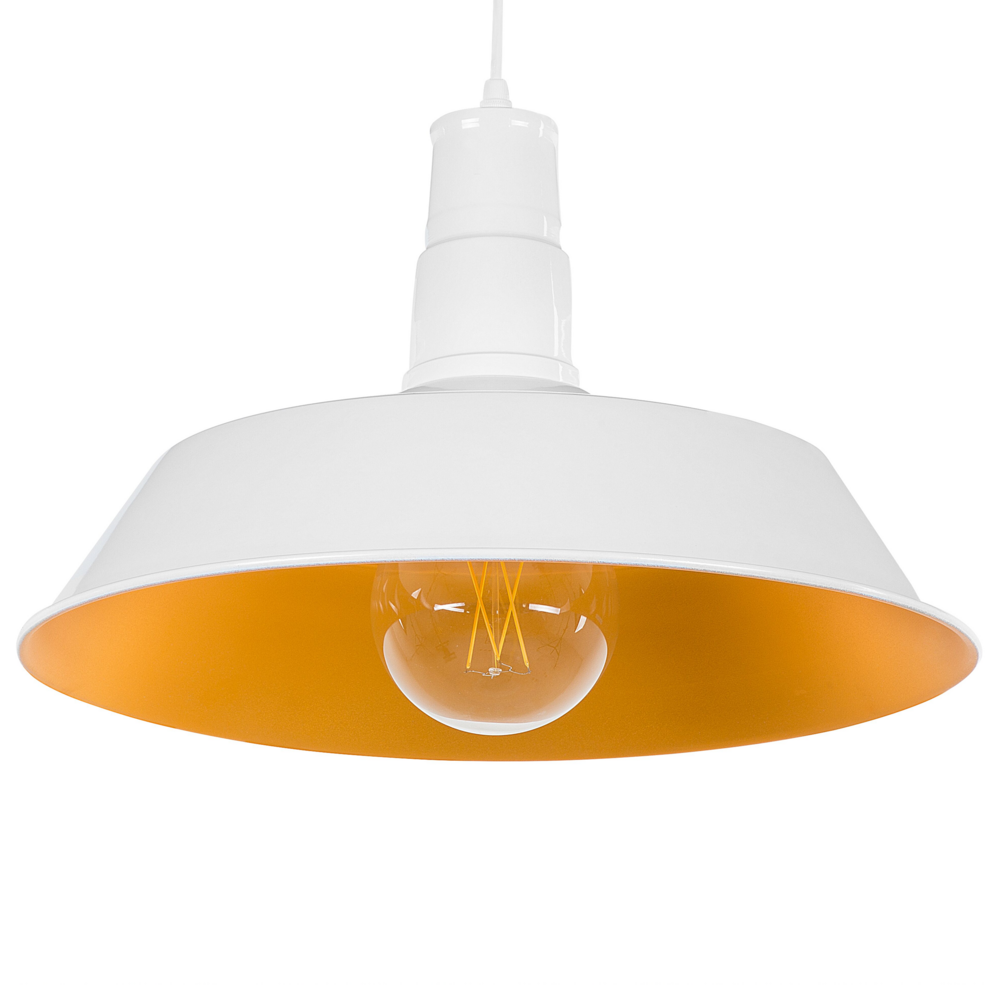 Image of Lampada a sospensione da soffitto a 1 luce bianca con paralume rotondo in alluminio lucido da cucina moderna