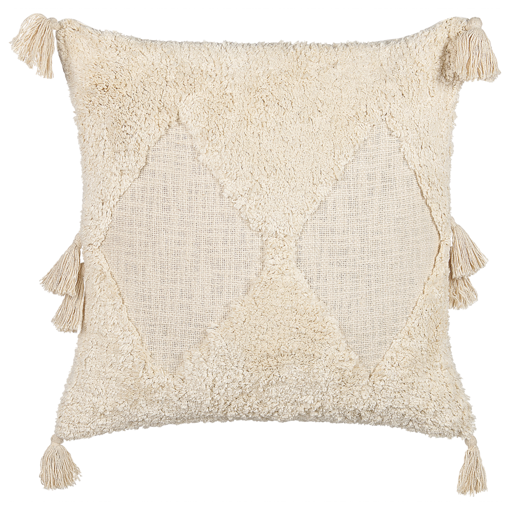 Image of Cuscino decorativo cotone beige chiaro 45 x 45 cm motivo geometrico nappe rivestimento sfoderabile con imbottitura boho