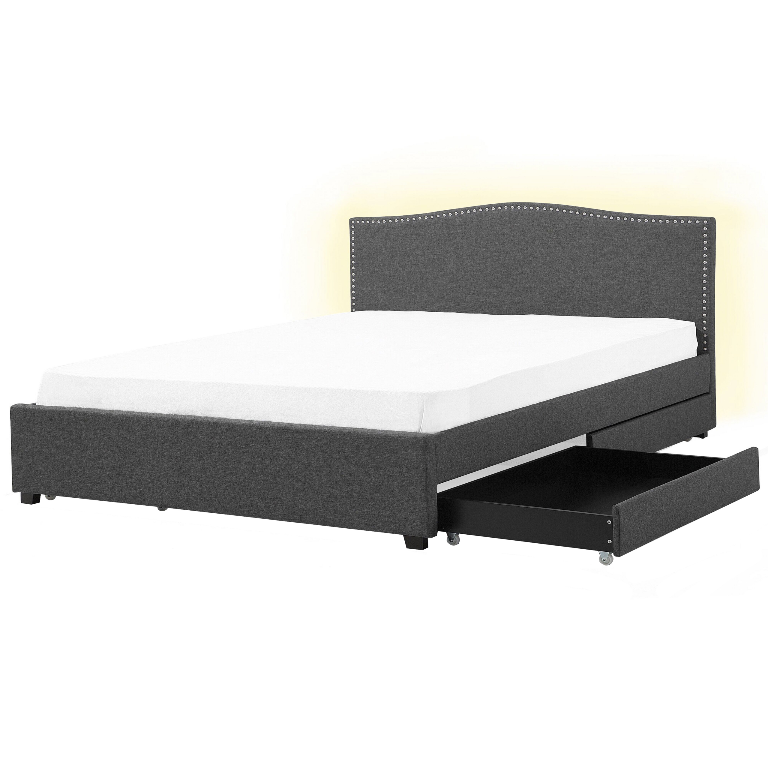 Bed met LED opbergruimte stof grijs 180 x 200 cm MONTPELLIER