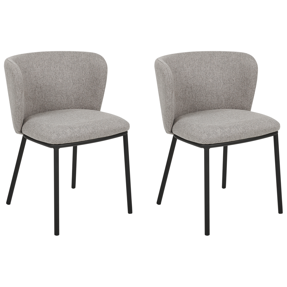 Image of Set di 2 sedie da pranzo in poliestere grigio Rivestimenti in metallo nero Gambe senza braccioli Schienale curvo Design moderno e contemporaneo