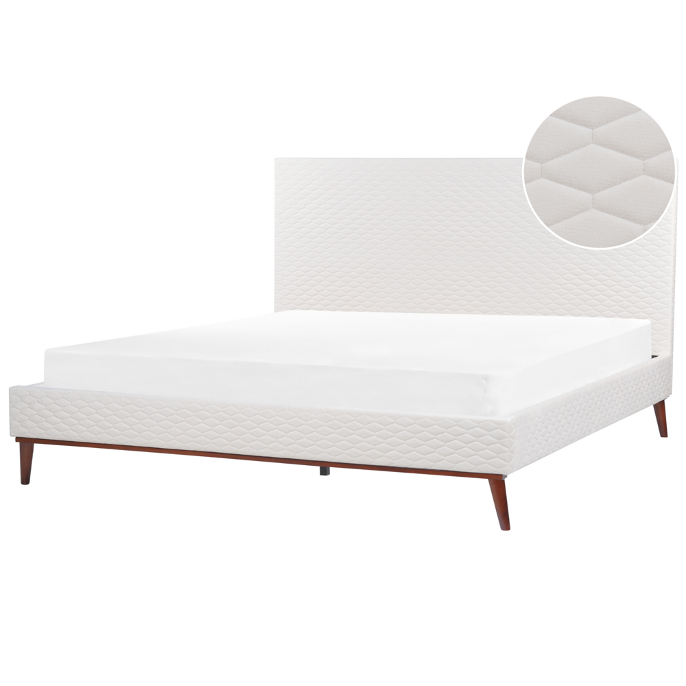 Image of Letto imbottito in velluto bianco sporco 180 x 200 con struttura imbottita a nido d&#39;ape trapuntato stile classico