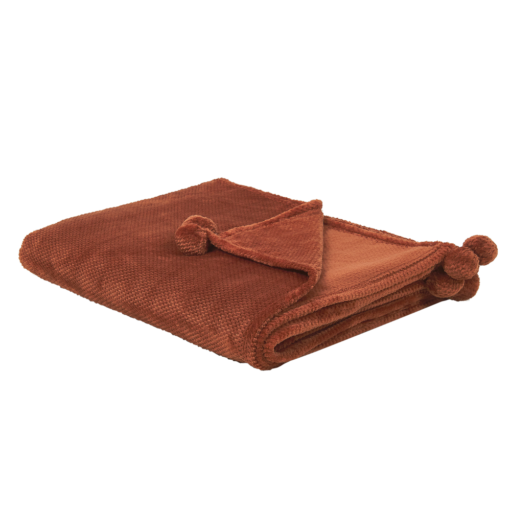 Image of Coperta marrone dorato copriletto 200 x 220 con pon pon morbido copriletto