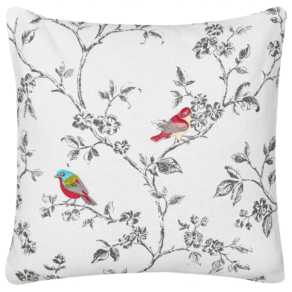 Image of Cuscino in cotone ricamato con motivo di uccelli 45 x 45 cm Bianco camera da letto soggiorno