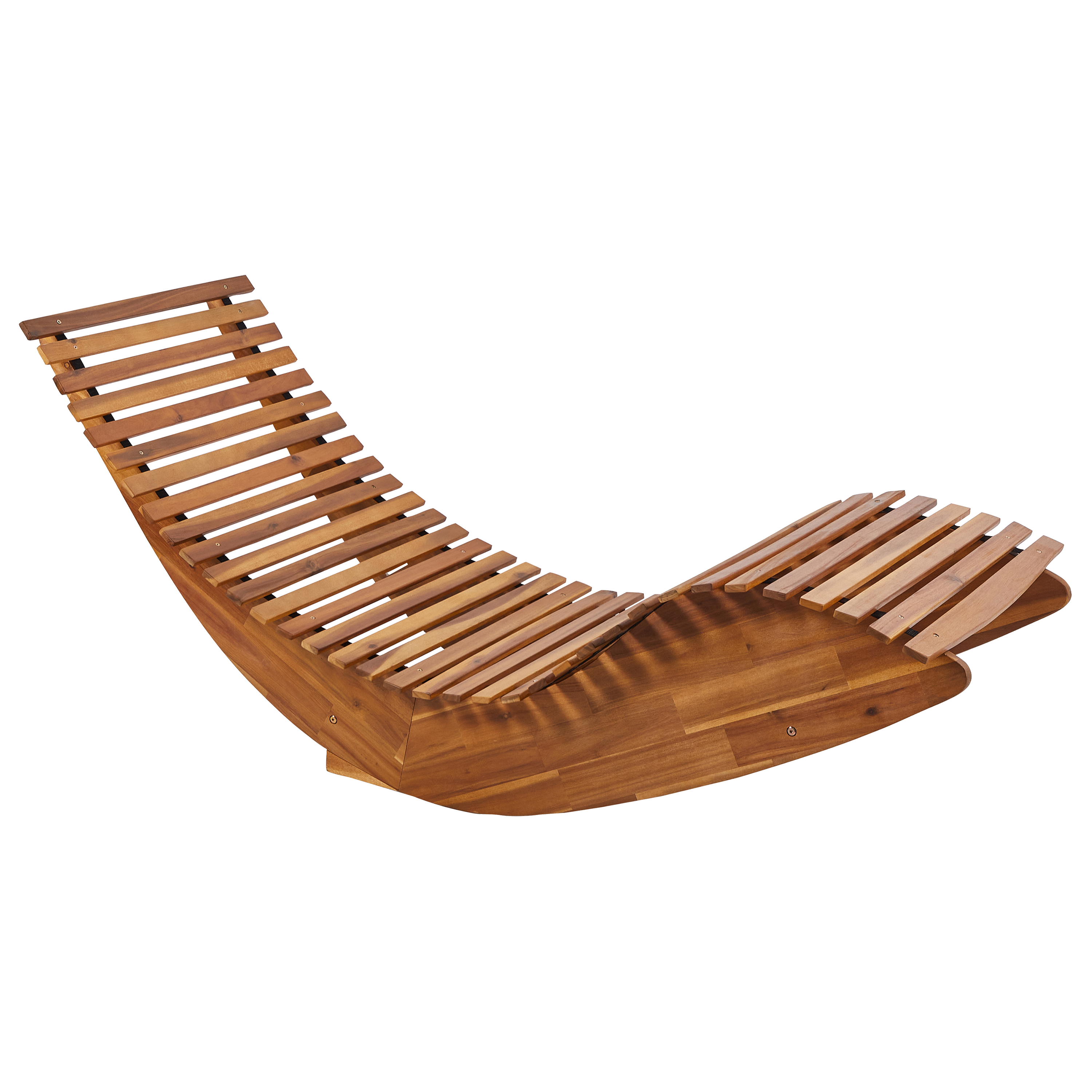 Image of Lettino prendisole in legno di acacia chiaro design a dondolo lettino da giardino a forma curva