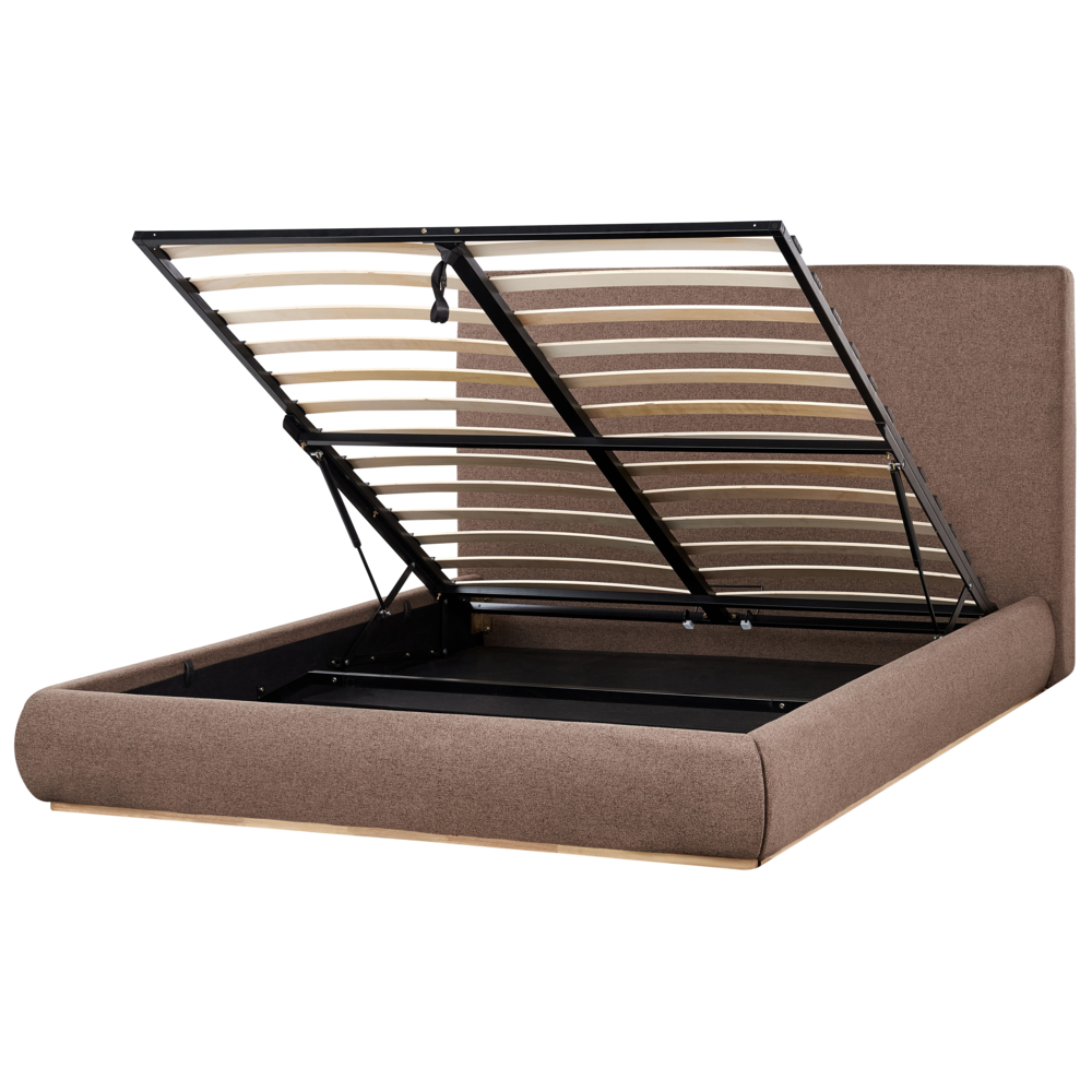 Letto ottomano Marrone Scuro Poliestere 160 x 200 cm contenitore e testiera Camera da letto Mobili Elegante
