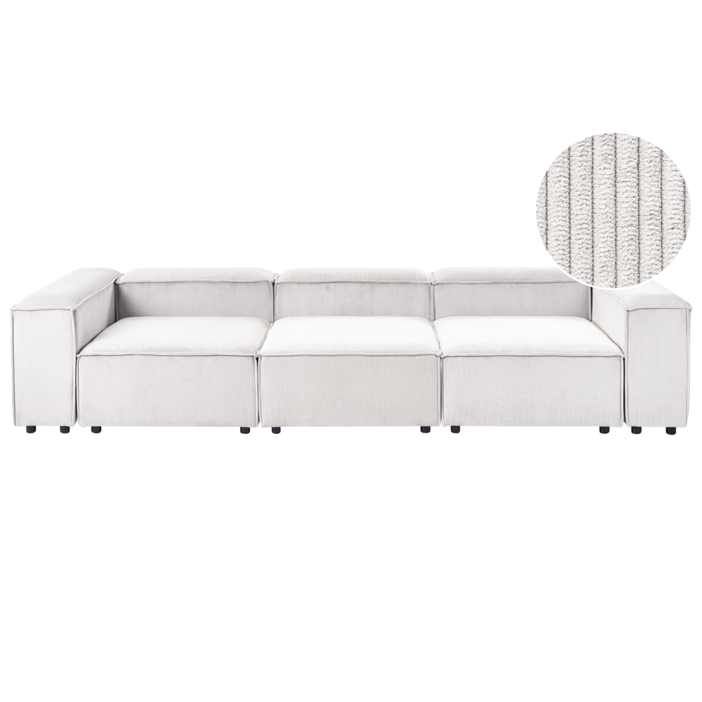 Divano modulare a 3 posti rivestito in velluto a coste bianco sporco gambe nere soggiorno moderno