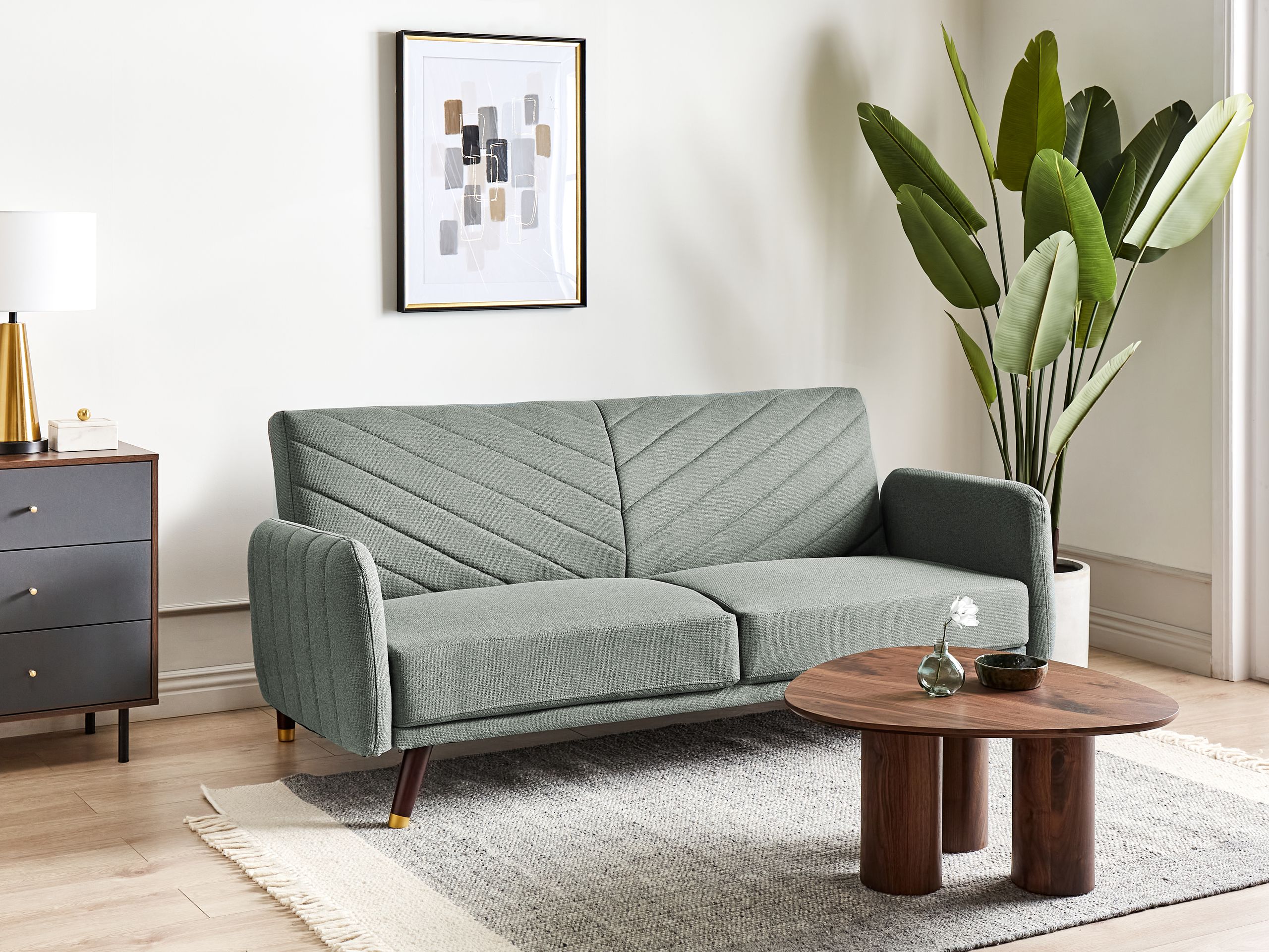 Sofa kanapa rozkładana len syntetyczny jasnozielona 385010