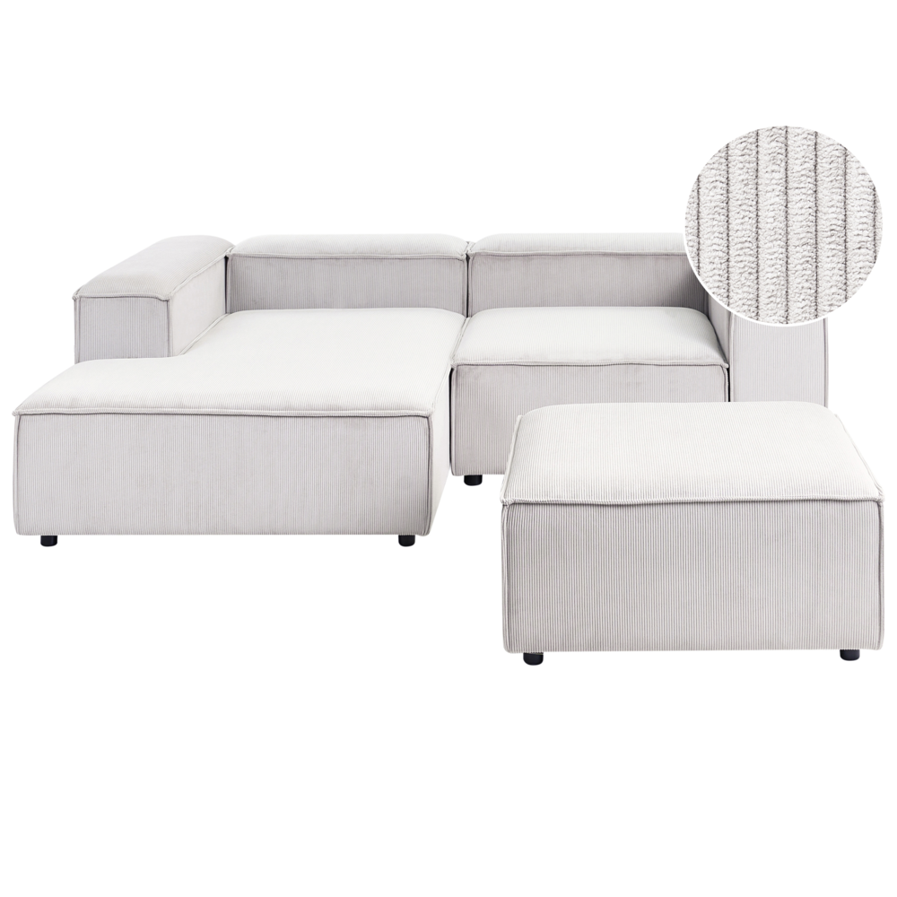Divano angolare modulare velluto a coste bianco sporco 3 posti lato destro con pouf Soggiorno moderno