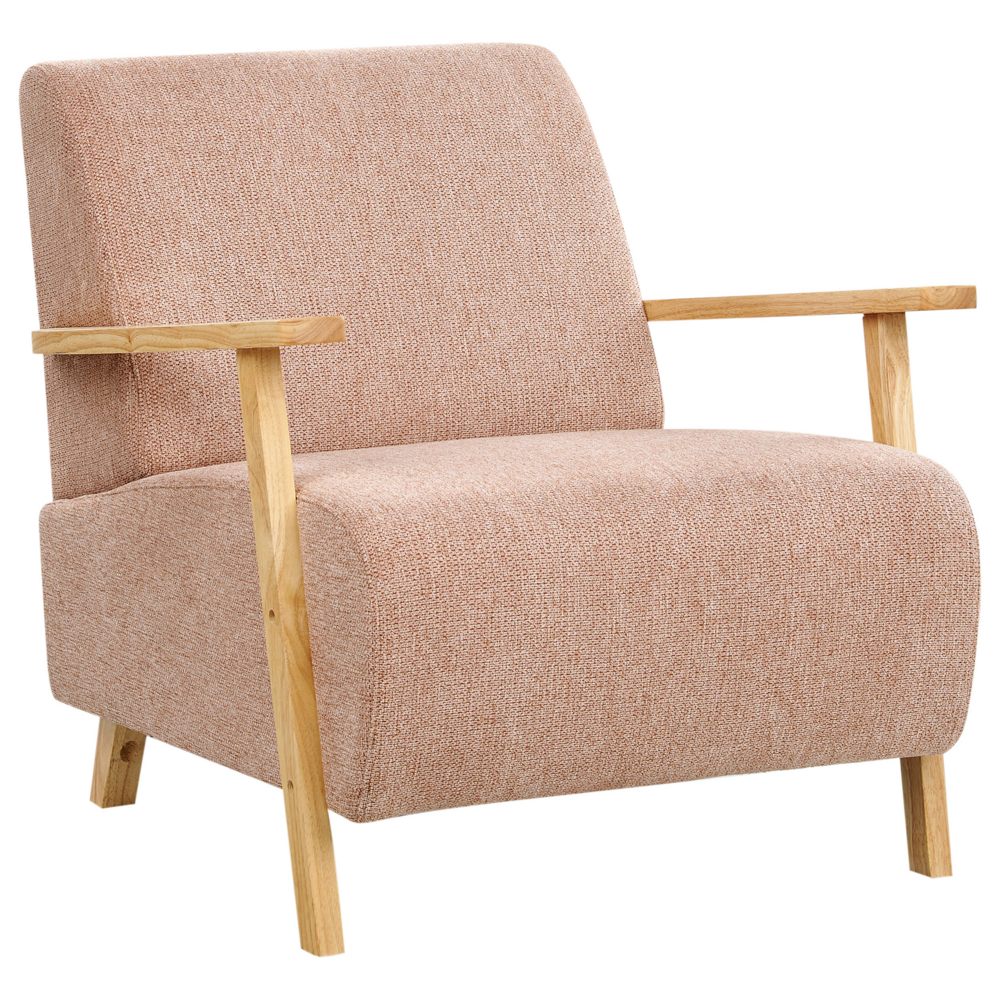 Image of Poltrona Rosa Tessuto Gambe in legno con braccioli Soggiorno moderno minimalista