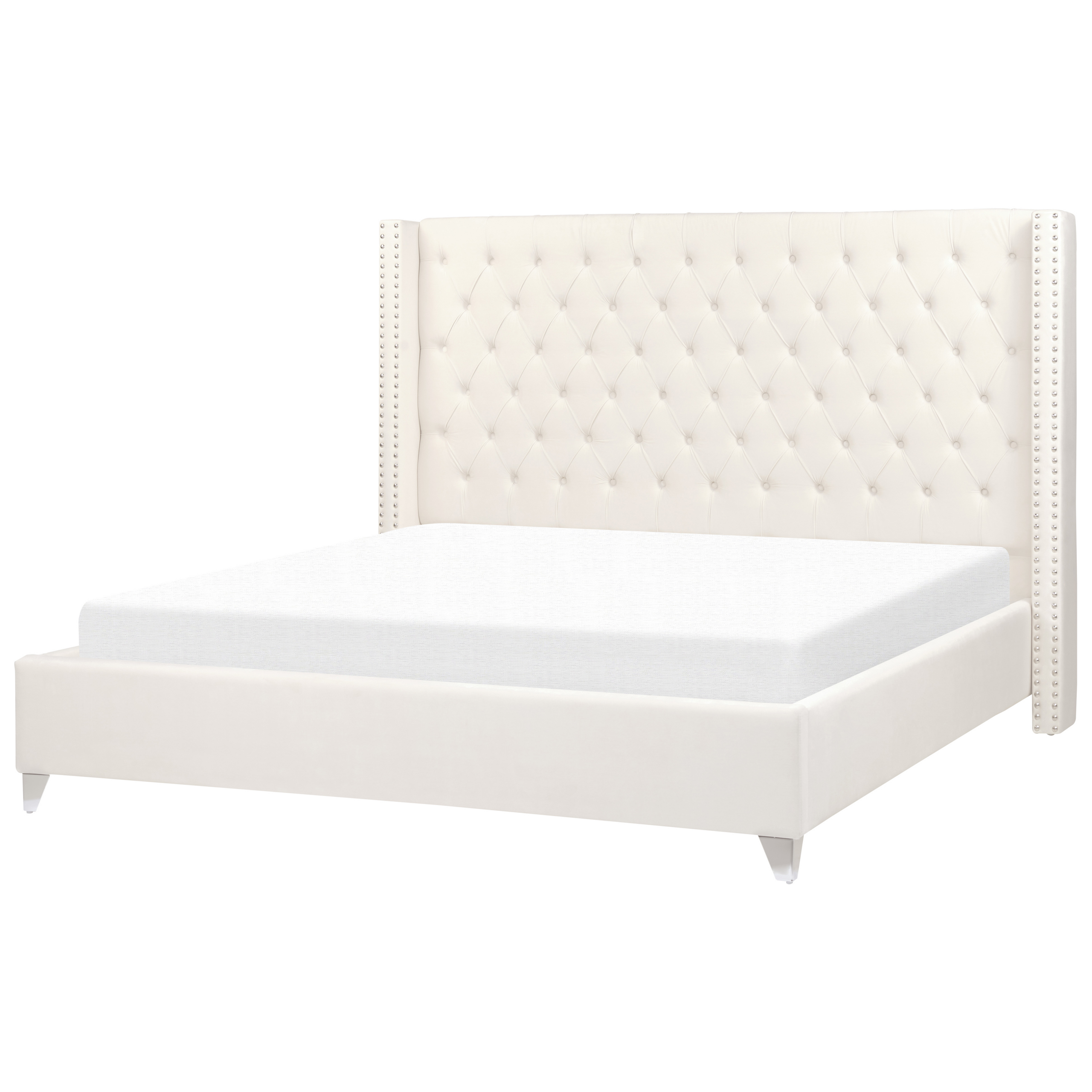 Beliani - Cama de casal em veludo branco creme 180 x 200 cm LUBBON