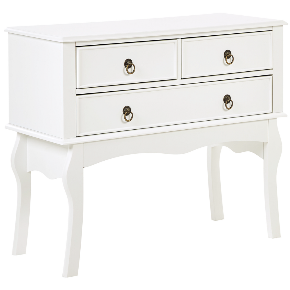 Tavolo consolle di colore bianco in stile retrò con 3 cassetti rustico soggiorno ingresso