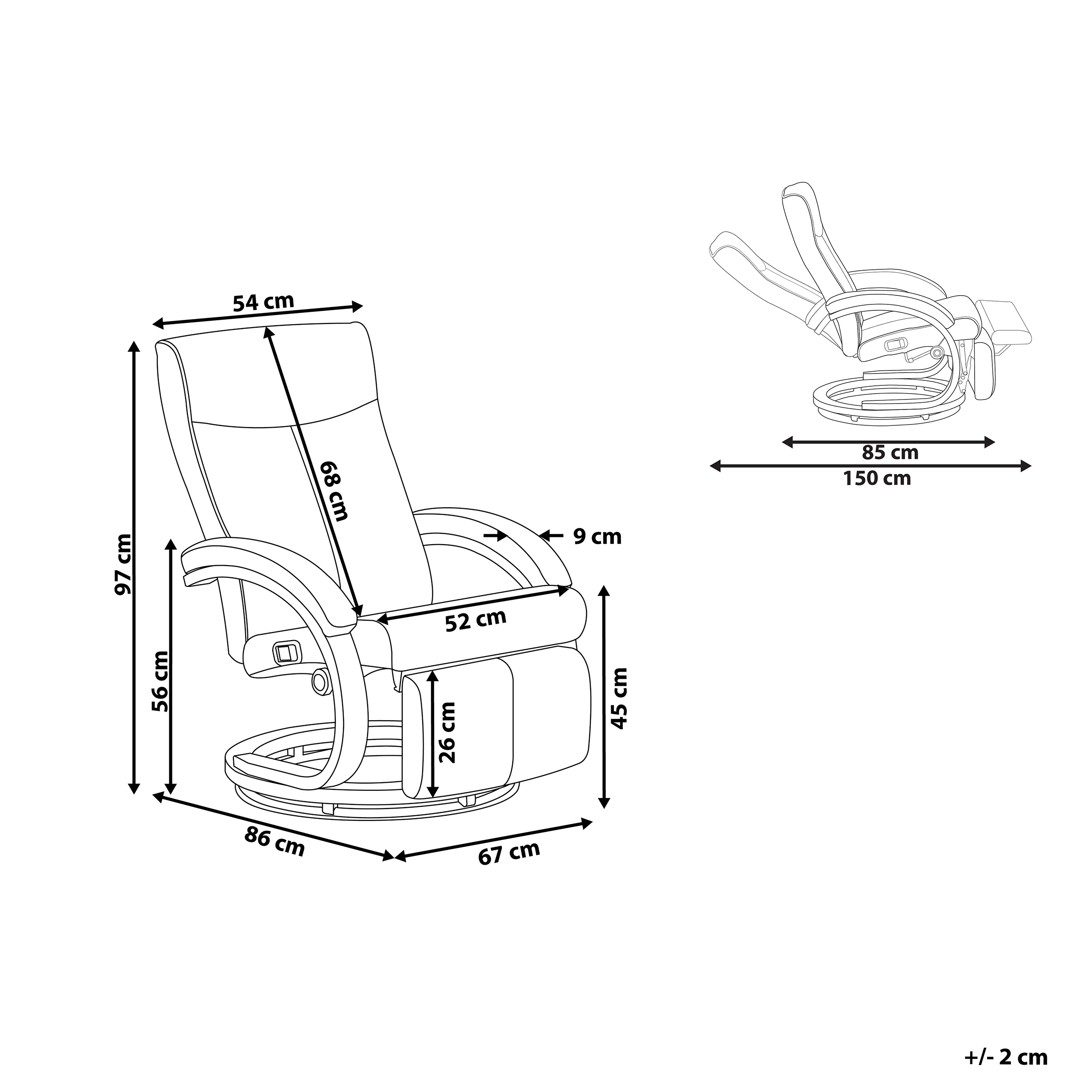 Armchair with recliner MIGHT Retractable footrest Eco-leather White [3]