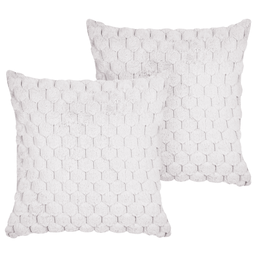 Set di 2 cuscini in ecopelle bianco con motivo a nido d'ape 43 x 43 cm soggiorno camera da letto