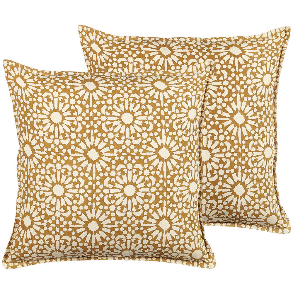 Image of Set di 2 cuscini decorativi cotone beige 45 x 45 cm motivo geometrico fatto a mano rivestimento sfoderabile con imbottitura stile boho