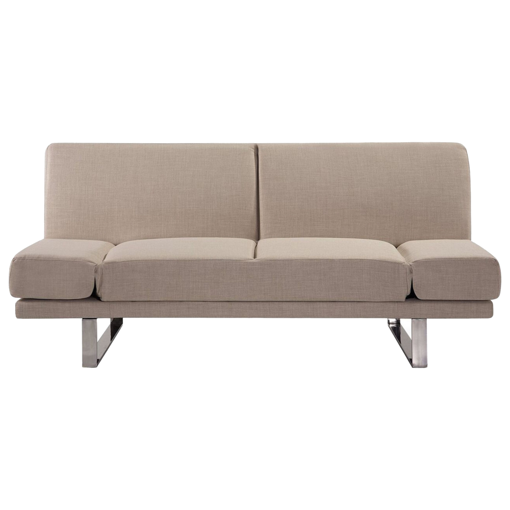 Image of Divano Letto Rivestimento Tessuto Beige 4 Posti Meccanismo Click Clack Braccioli Regolabili