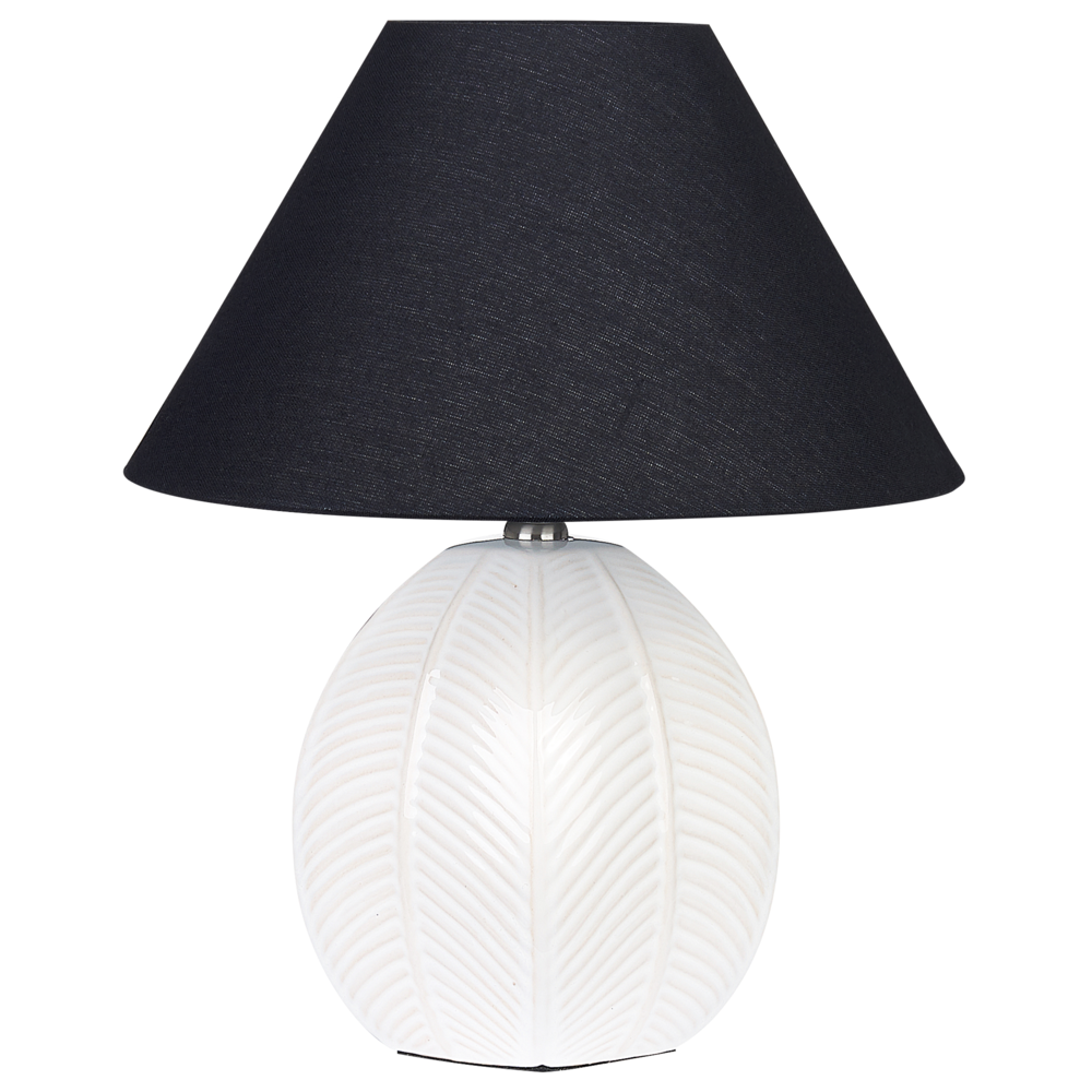 Image of Lampada da tavolo Base in ceramica bianco panna Paralume in tessuto Illuminazione d&#39;ambiente Lampada da tavolo da comodino