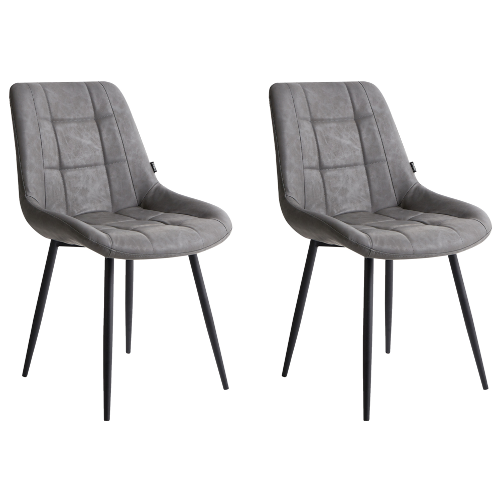 Set di 2 sedie da pranzo in ecopelle grigia gambe in metallo Nero sedie moderne imbottite